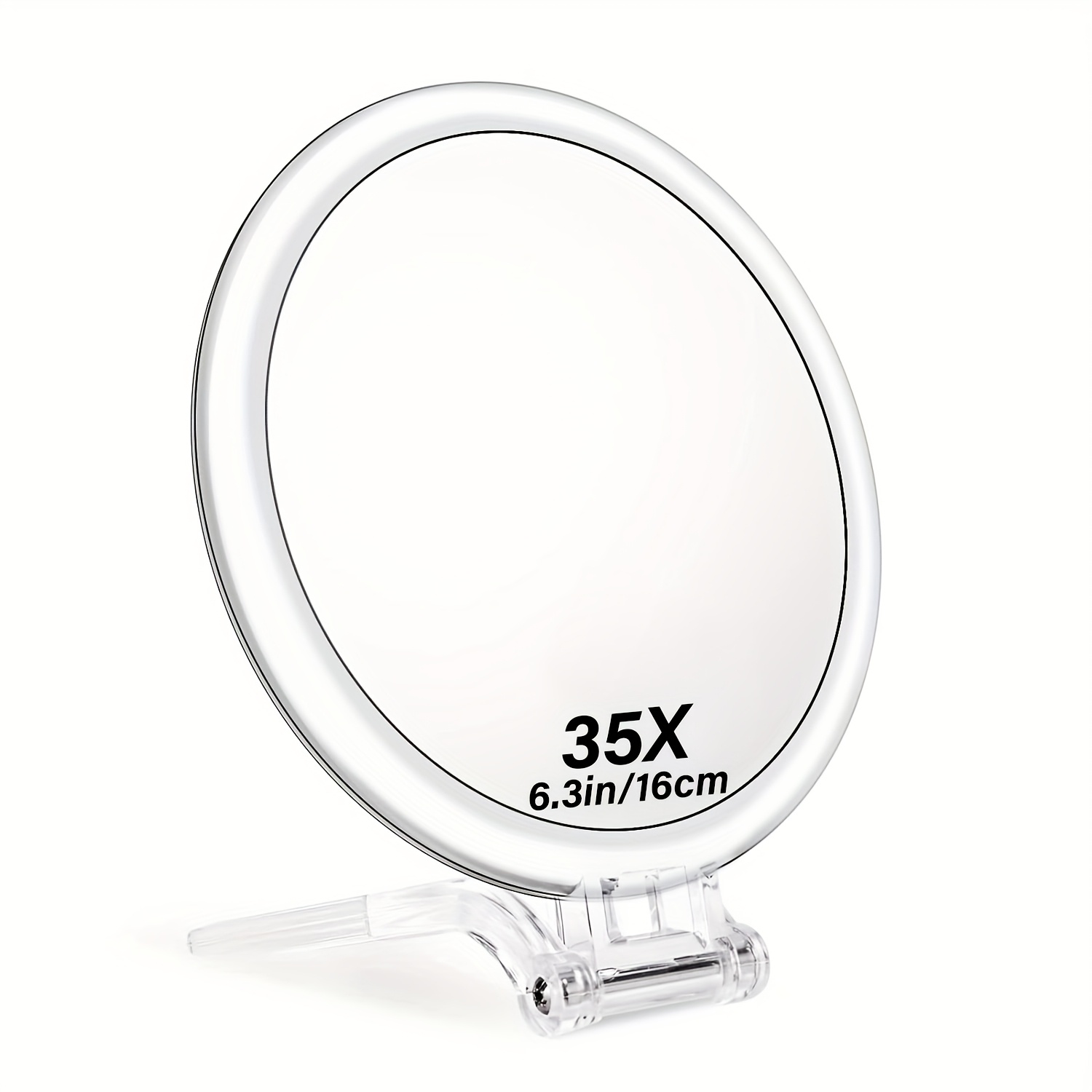 

35x Magnifying Hand Mirror 6.3 Inches, Double-sided 30x/35x, Polished , Cartoon Theme, Plastic Frame, Dresser Mount, Oil-free, No Battery, With Handle For Travel & Makeup, Design