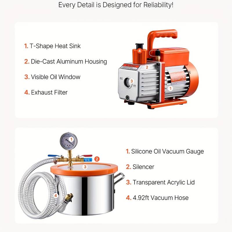3.5 CFM Air Vacuum Pump & HVAC Manifold Gauge Set - AC Refrigeration Kit With Hoses & Oil