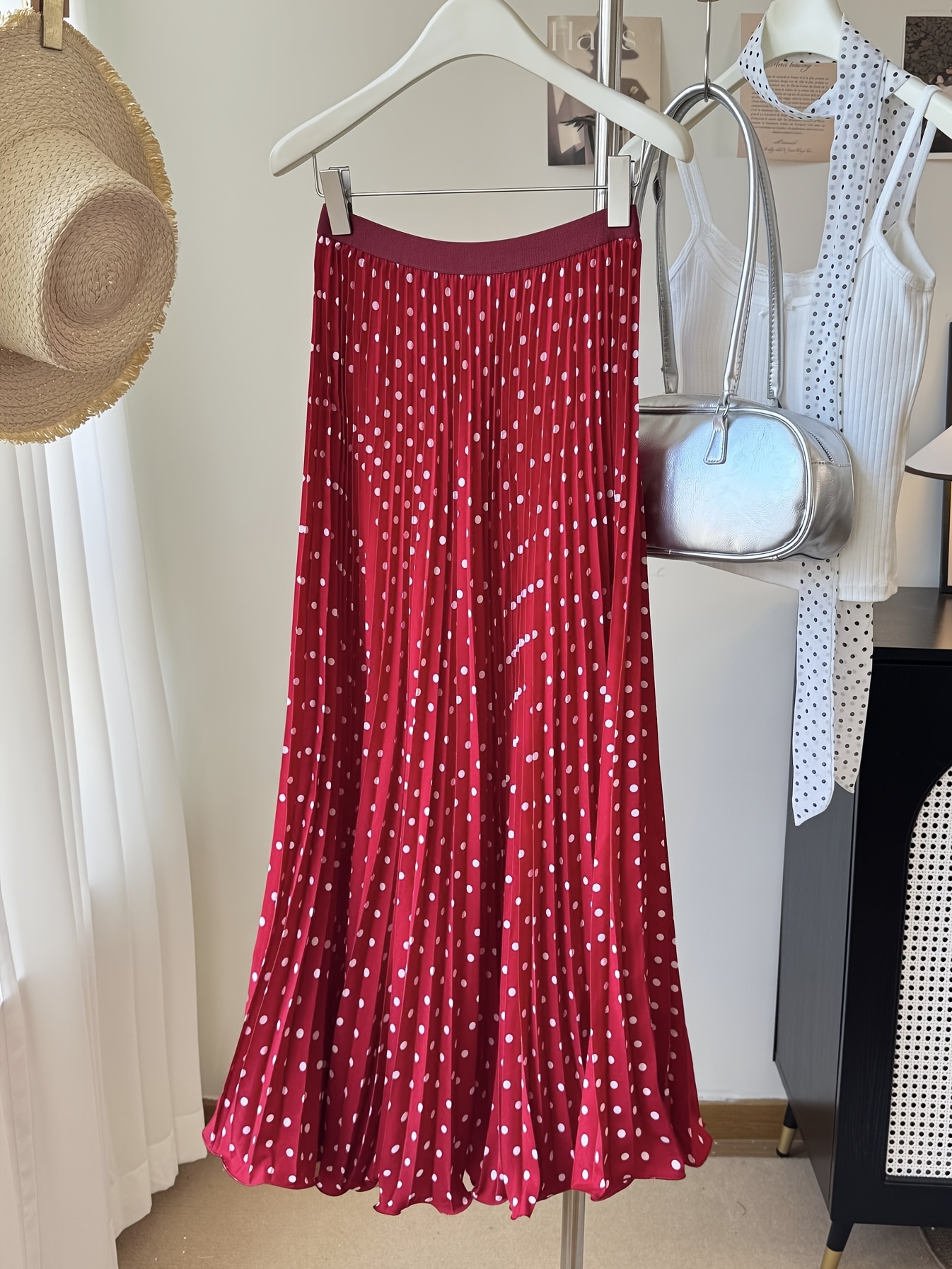  -end Printed Long Skirt, Pleated Flared Maxi Skirt