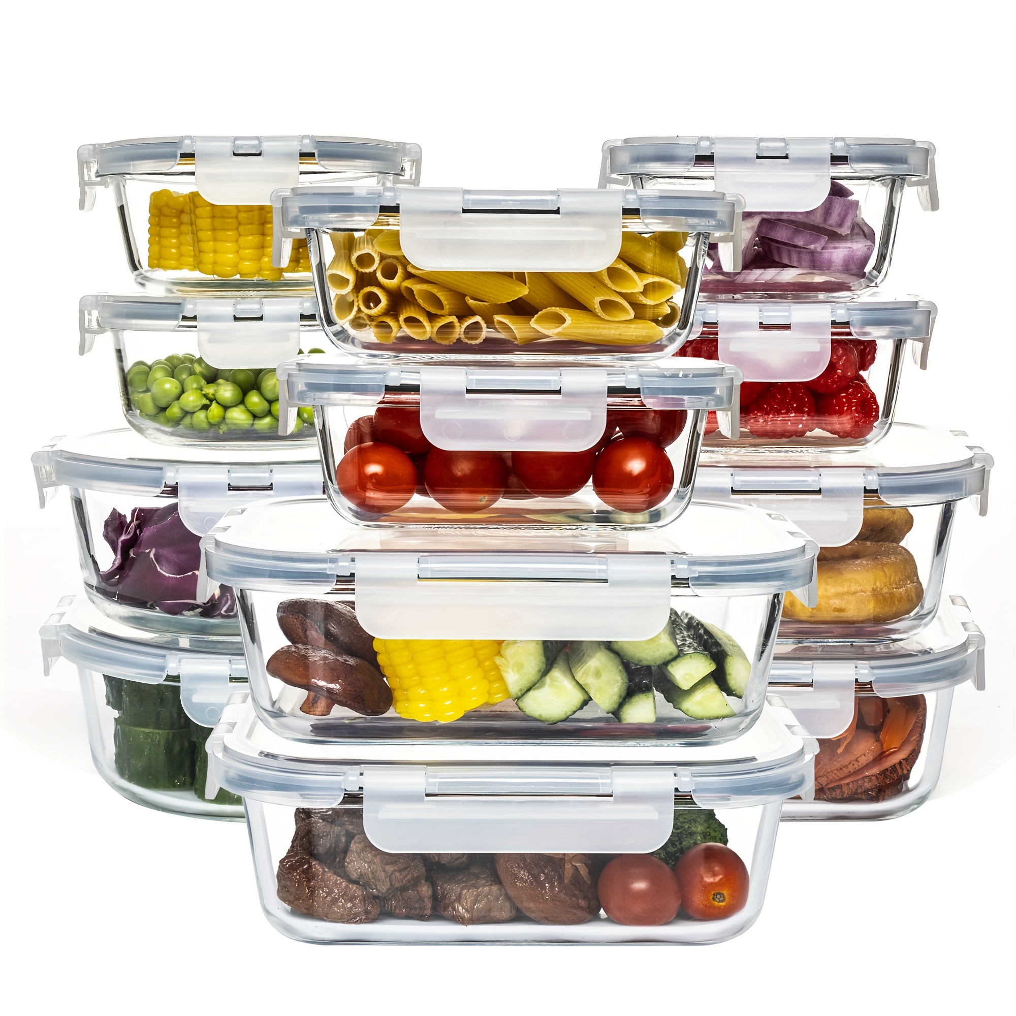 

24pcs (12containers+12lids) High Borosilicate Glass Food Storage Containers Set, Glass Food Meal Prep Containers With Leakproof Airtight , Lunch, , , Kitchen Pantry Organizers And Storage