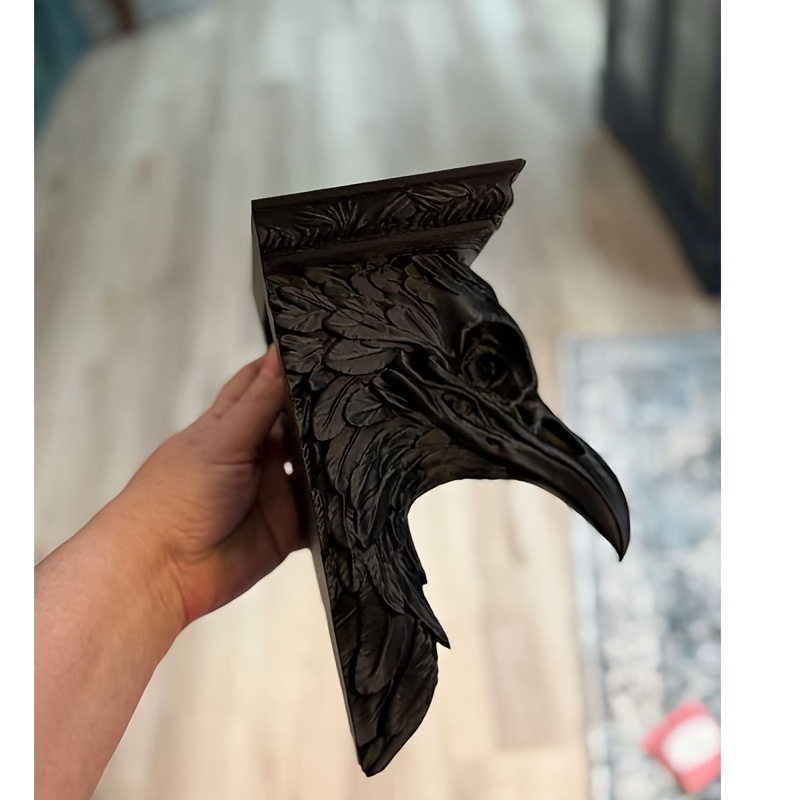 Image of Retro Distressed Crow Wall Shelf, Dark Style Wall Storage Rack. Decor Item, Suitable For Placing Small Statues, Small Decorations, Etc. For Holiday Gifts, Party Decorations
