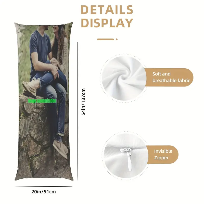 1pc customizable pillowcase 20 0x54 0in scandinavian style dual sided print with romantic couple breathable fabric with invisible zipper machine washable for bed sofa home decor insert not included Product details 2
