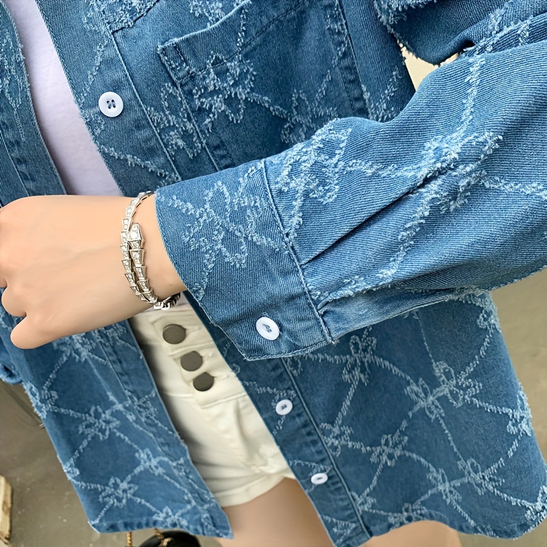 womens casual long sleeve textured fabric denim shirt top stylish outerwear spring   Product details 3