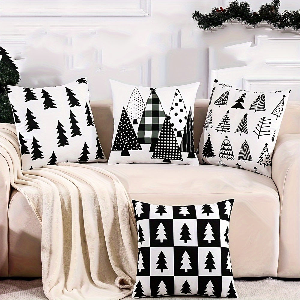 

4-pack Hypoallergenic Christmas Tree Throw Pillow Covers, Traditional Style, Machine Washable, Zipper Closure, Woven Polyester, Fits Various Room Types