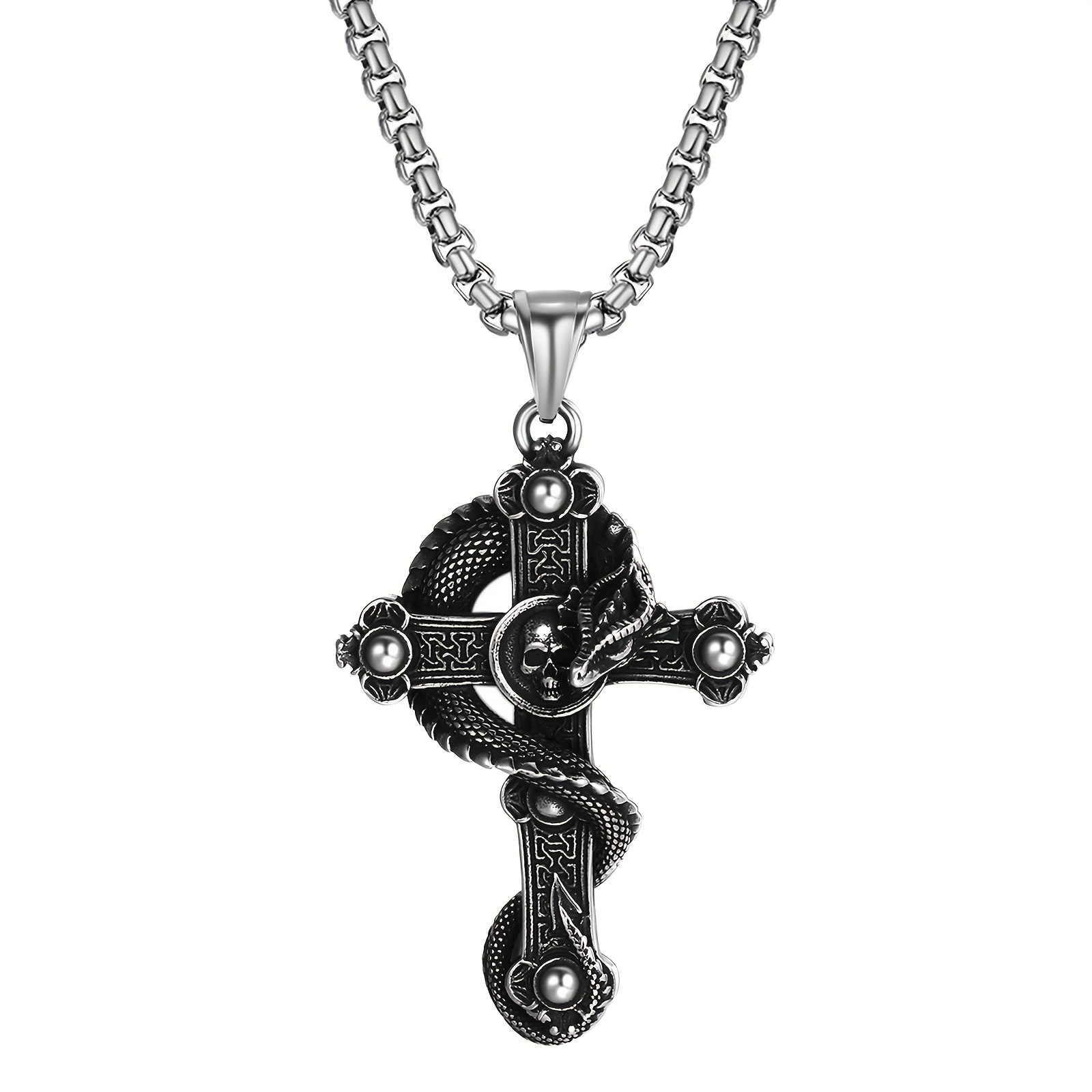 Image of Men's Gothic Dragon Skull Pendant Necklace: Classic Stainless Steel Cast Accessory - Jewelry Gift Of Faith