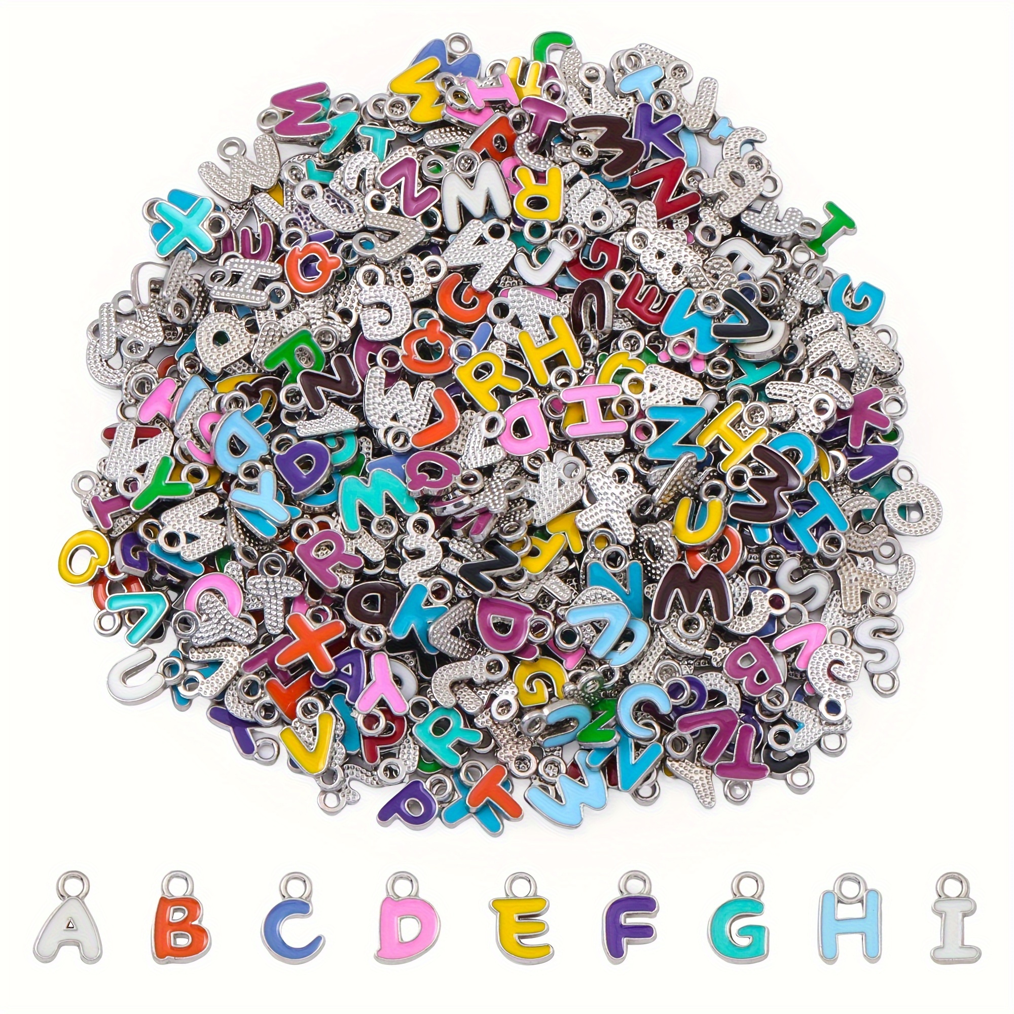

vibrant Diy" Bulk Set Of 100 Colorful Enamel Alphabet Charms - A-z Metal Letters For Diy Jewelry Making