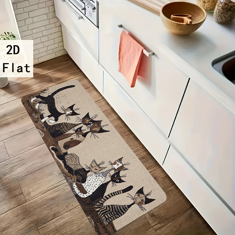 TEMU Tapis de cuisine épais de 1,1 cm, motif de chaton, tapis en polyester pour couloir, balcon, convient pour cuisine, salon, porche, balcon et