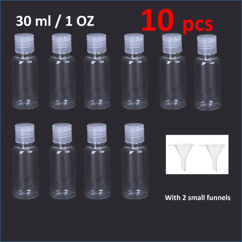 Image of 10pcs 30ml/50ml Clear Plastic Empty Bottles, Travel Size Bottles With Flip Cap Small Bottles For Liquids Toiletries Shampoo Lotion Conditioner, With 2 Small Funnels