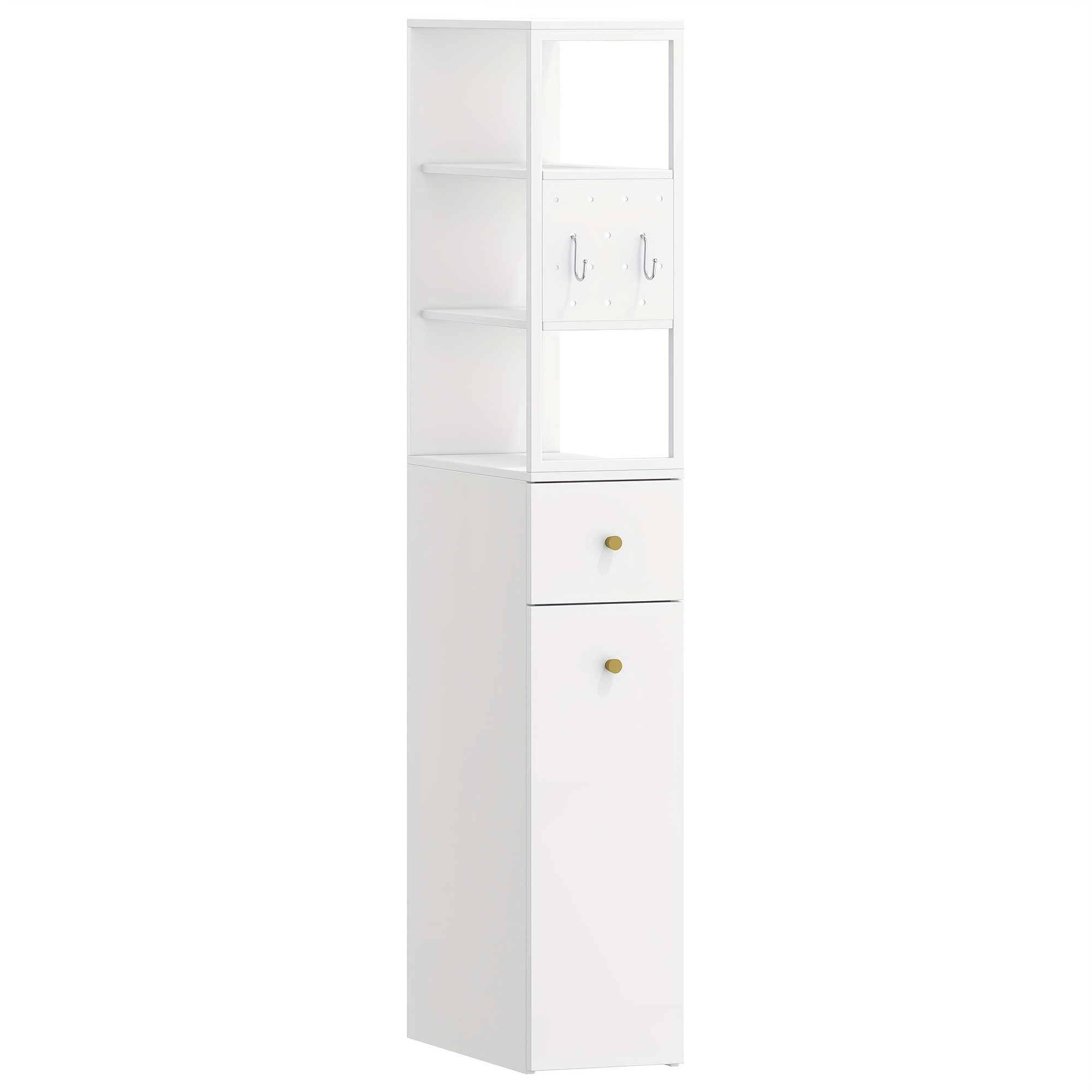 Tall Bathroom Cabinet, Narrow Bathroom Cabinet, With Drawer On Casters, 3 Open Shelves, Tall Cabinet, Side Cabinet, Kitchen Cabinet, 40 X 20 X 140 Cm, White