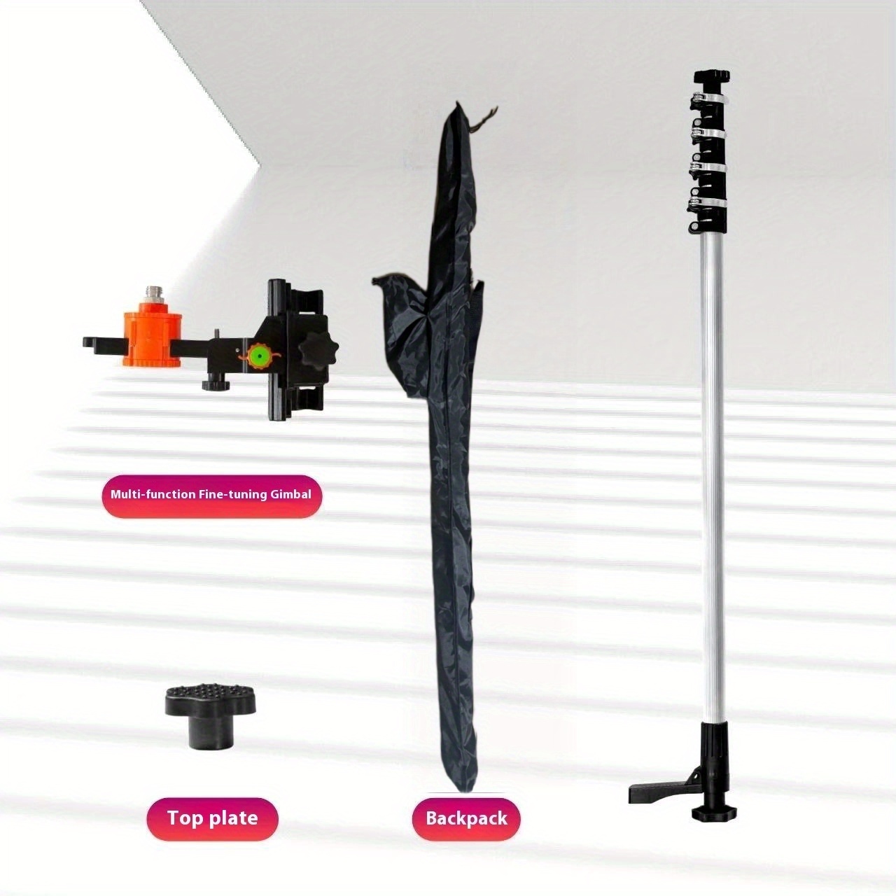 Image of 13. 12ft/4m Telescoping Laser Pole With Foot Pedal - 1/4" & 5/8" Threaded Laser Mounts (screw Interfaces), Adjustable Mounting Pole For Rotary & Line Lasers, Ease Of Use With Aluminum Alloy Pole