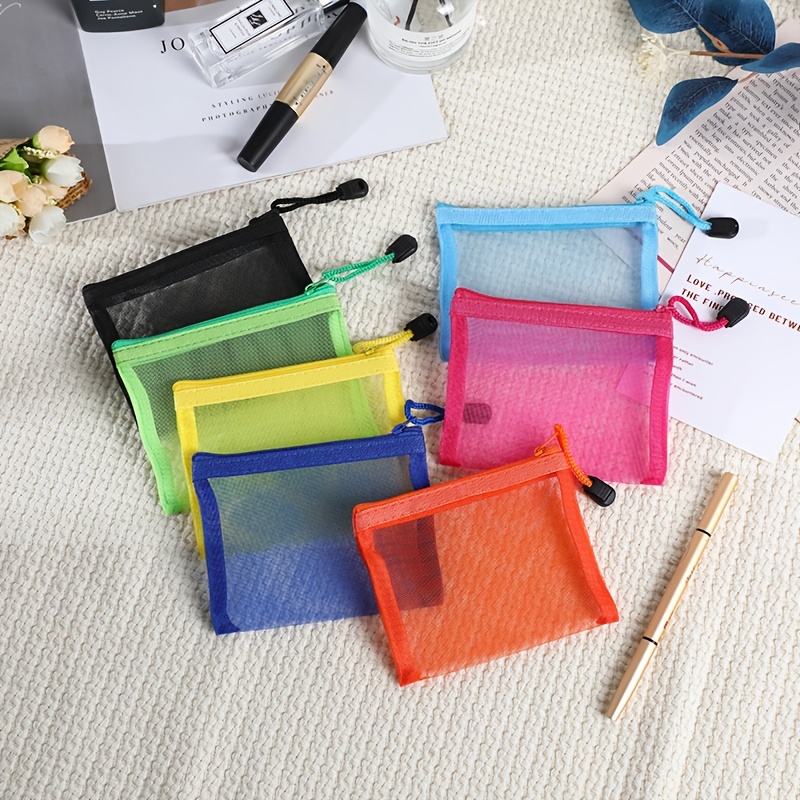 

5pcs Pvc Mesh Zipper Pouches 4x5 Inches - , Breathable Bags For Cosmetics, Lipstick, Stationery, Small Travel Organizers, Electronics Storage - Assorted Colors, Cosmetic Storage Organizer