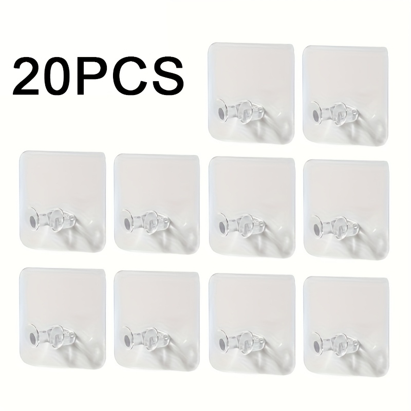 20pcs Transparent Self-adhesive Wall Hooks For Power Cords & Plugs - Strong, No-drill Installation, Bathroom Organization, Polished Finish, , Hooks For Bathroom, Utility Hooks