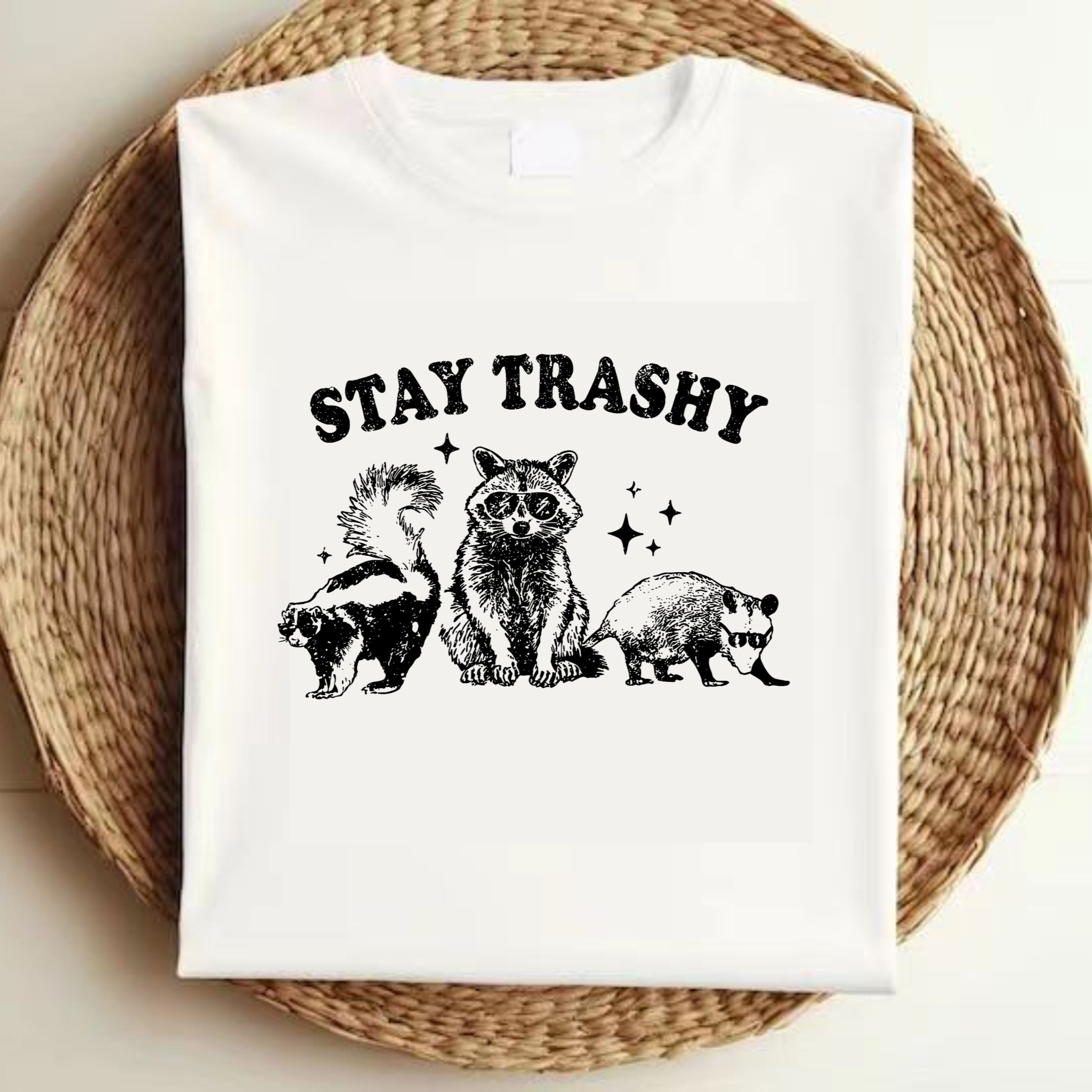 

Stay " Funny Raccoon Heat Transfer Sticker - Diy Iron-on Decal For T-shirts, Hoodies, Bags & Pillows - Black Pvc Animal Lover Applique