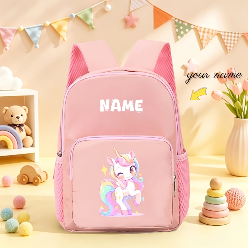 TEMU Customizable New Back-to- Backpack, And Sweet Unicorn Print Backpack, Breathable Straps, Large Capacity With Layered Storage, Side Mesh Pockets