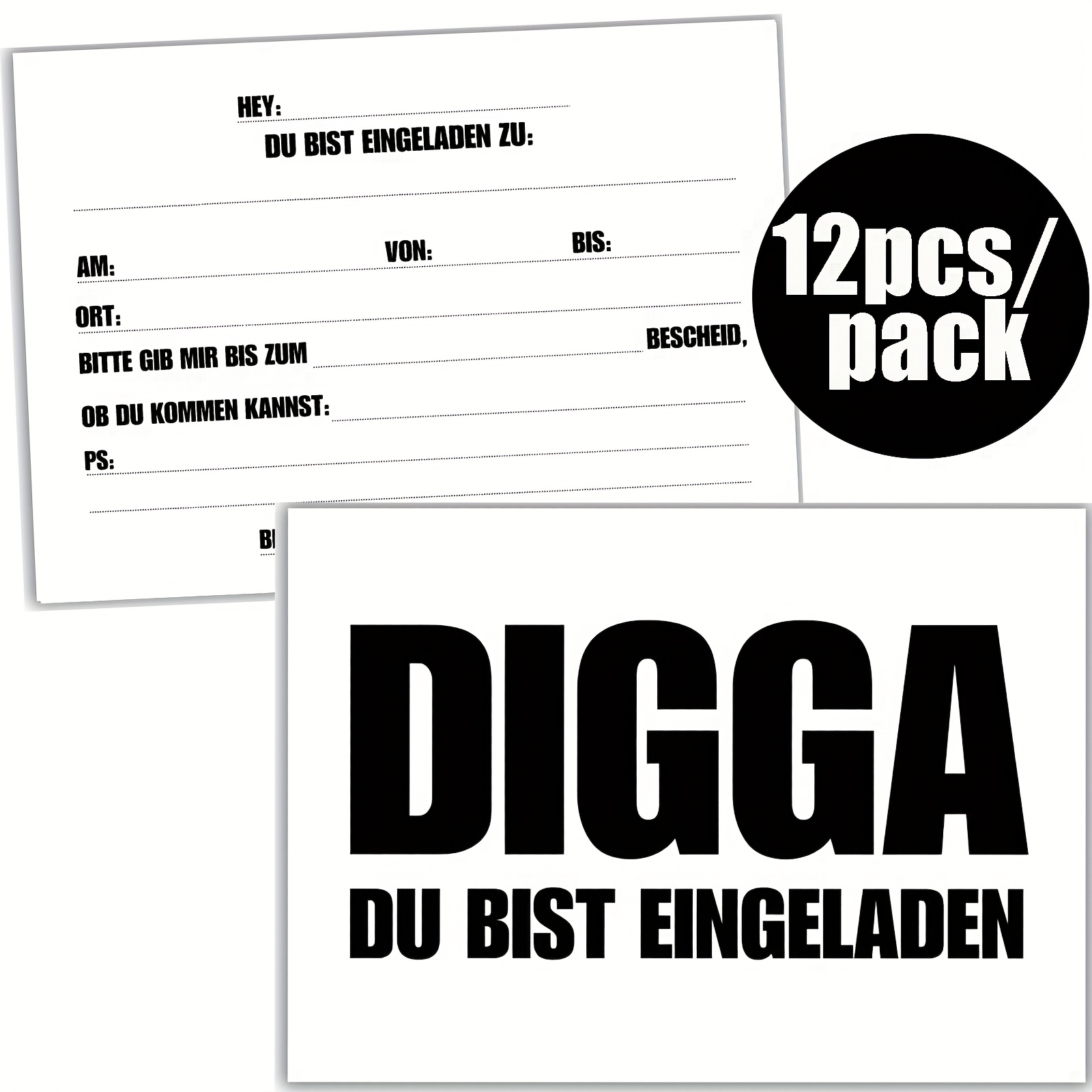 E-shop 12 Stück Einladungskarten für die Geburtstagsfeier von Teenagern - "Hey, Ihr eingeladen!" Lässiger Stil mit ", DU BIST EINGELADEN!" Text, Weiß