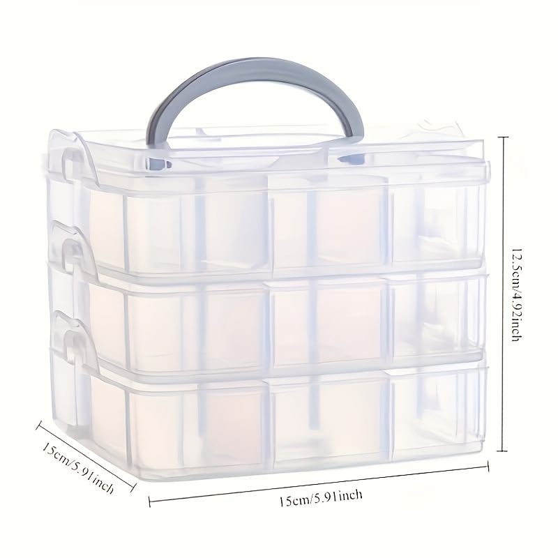 TEMU Zww 3-tier Clear Plastic Jewelry Organizer With 18 Divided Compartments & Portable Handle - Stackable Multi-grid Storage Box Suitable For