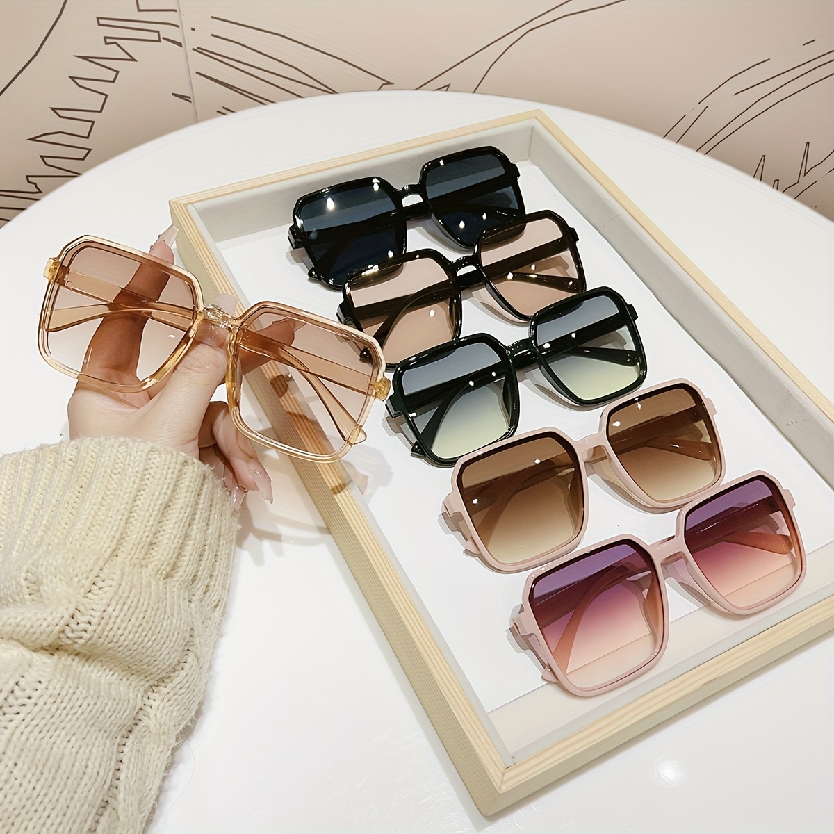 Stylish Square Frame Sunglasses - 6 Pairs Unisex Fashion Retro Square Framed Sunglasses, Small Frame  main image 3