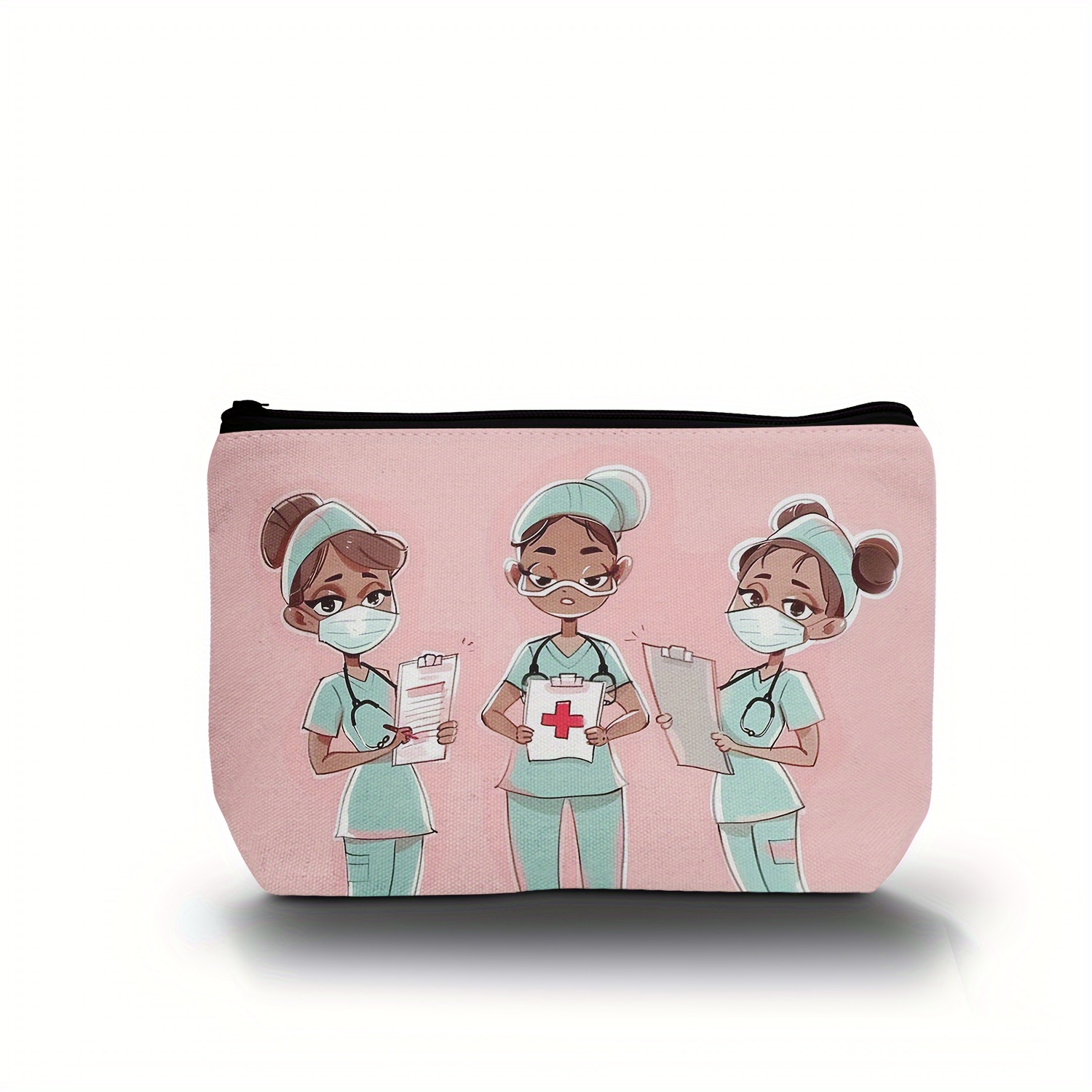 

1pc Cartoon Nurse Print Cosmetic Bag, Portable Zipper Toiletry Organizer, Perfect Carrying Packing Storage Bag For Travel, Best Gift For Nurses