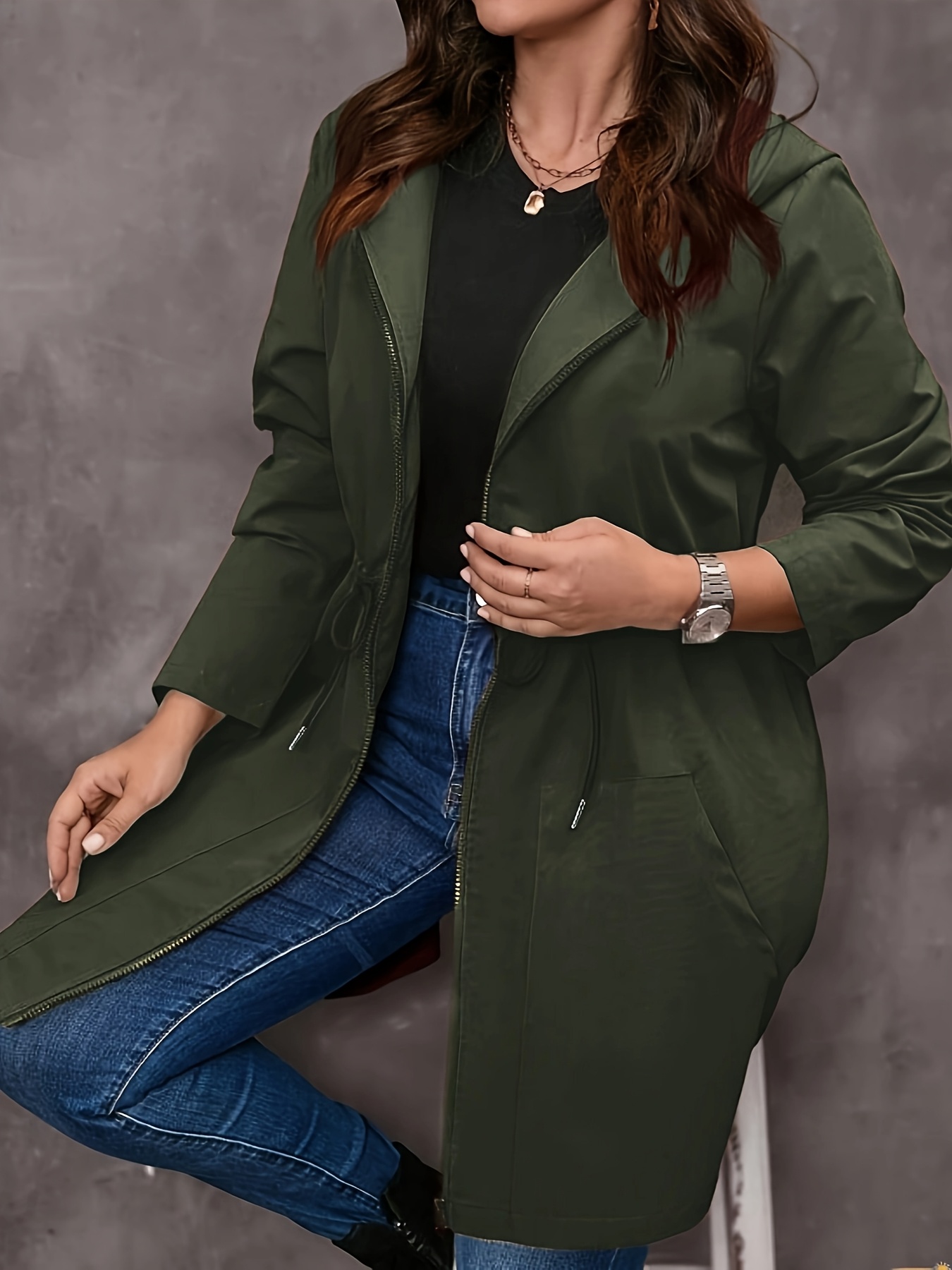 plus size plus size women's casual hooded windbreaker jacket