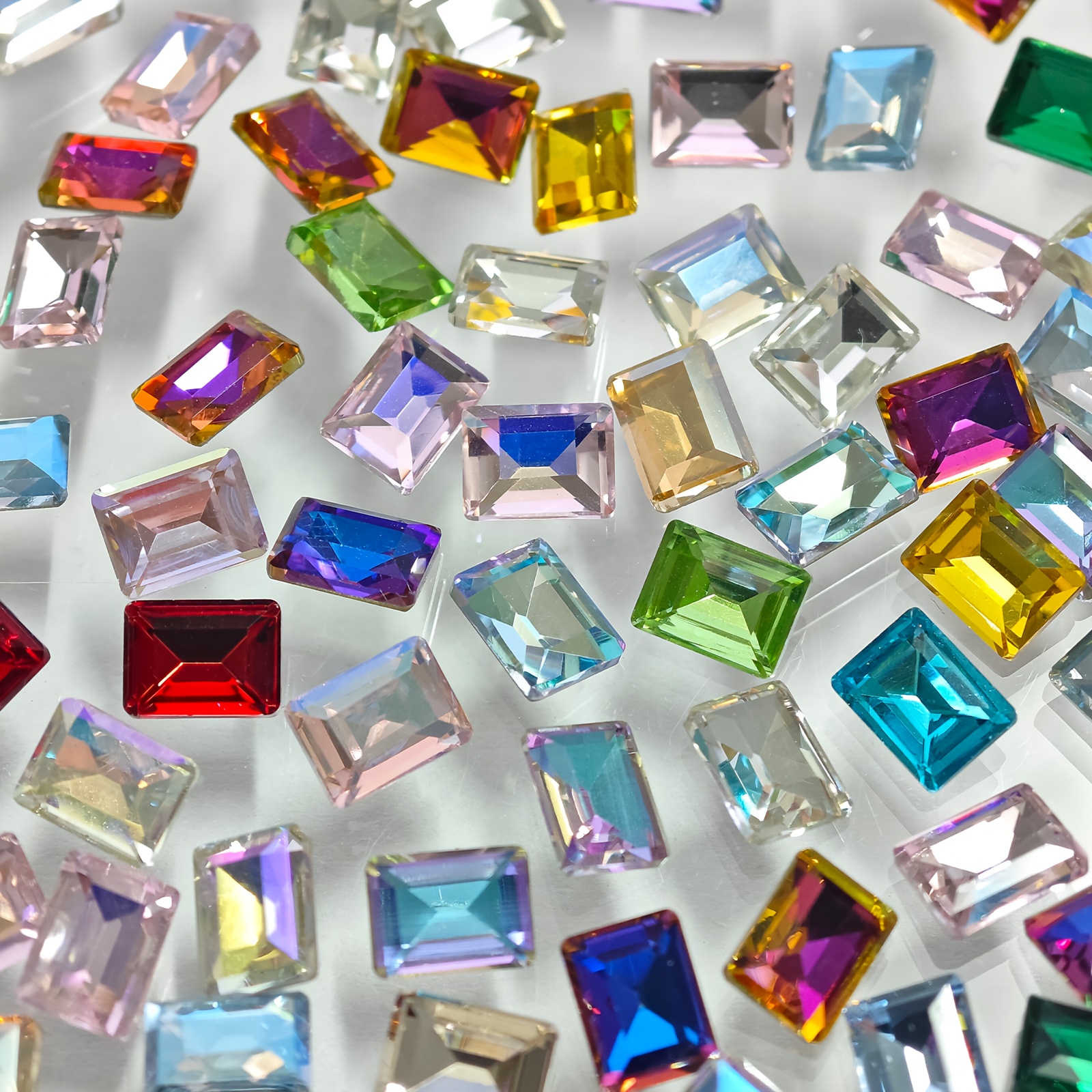 

50pcs Mixed Color K9 Glass Diamonds, 6x8mm Rectangular Crystal Gems With Pointed Back, For Diy Nail Art, Jewelry Crafting, Fashion Embellishments, Unscented Nail Art Supplies