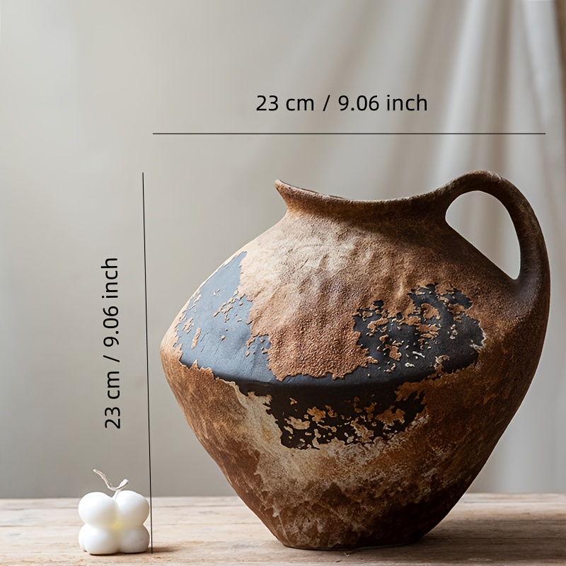 Vintage Ceramic Vase with Handle Design, High-Quality Durable Ceramic for Home/Office Decor, Table Centerpiece, Holiday/Christmas/Birthday/Housewarming Gift, Battery-Free and Easy to Maintain, Versatile Neutral Decor Suitable for Any Room