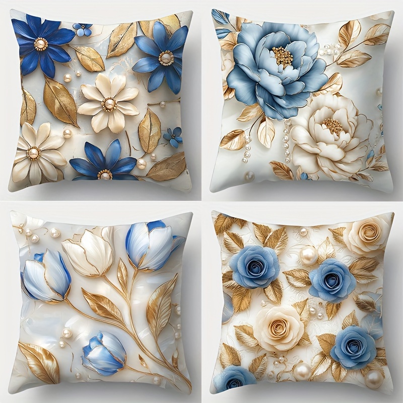 

4pcs Floral Creative Pillowcases, With Tulips, Roses, Daisies, And Peonies. 17.72*17.72, Suitable For Living Room Sofas, Beds, Bedrooms, Home Decoration, Pillow Not Included