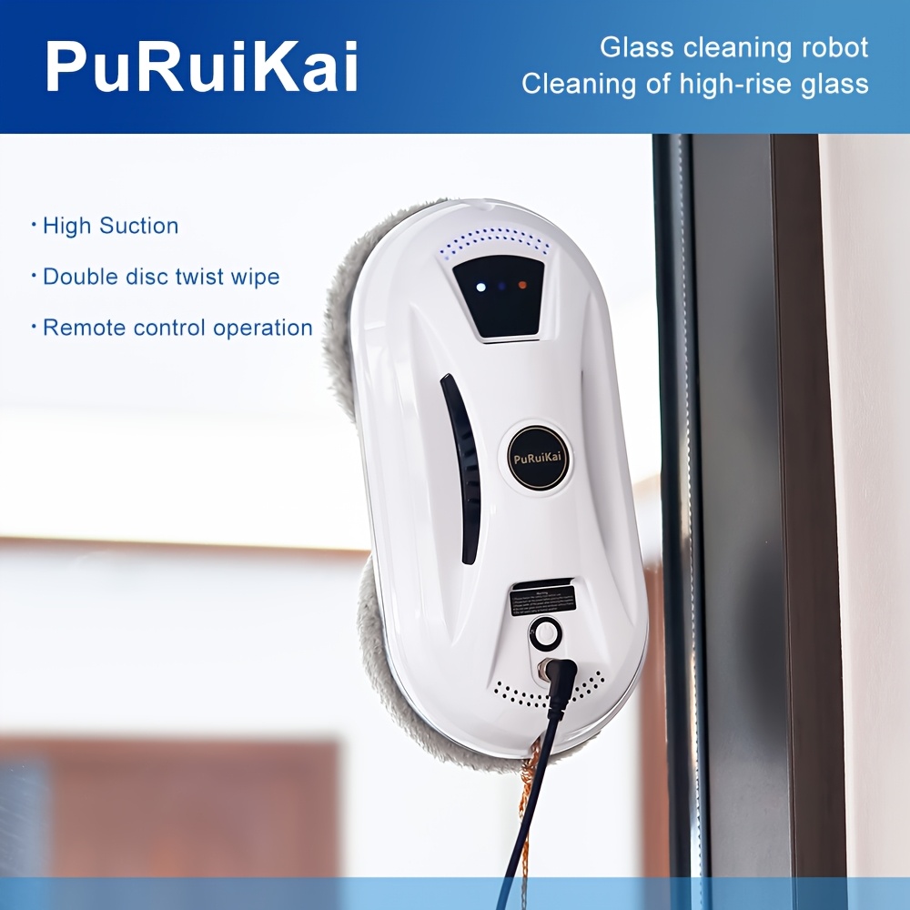 Image of Puruikai02 Fully Automatic Plug-in Intelligent Window Cleaning Robot (2026 Latest Model) Intelligent Remote Control, 4.5 Meter Anti-fall Safety Rope, Including 8 Cleaning Cloths And A Spray Bottle