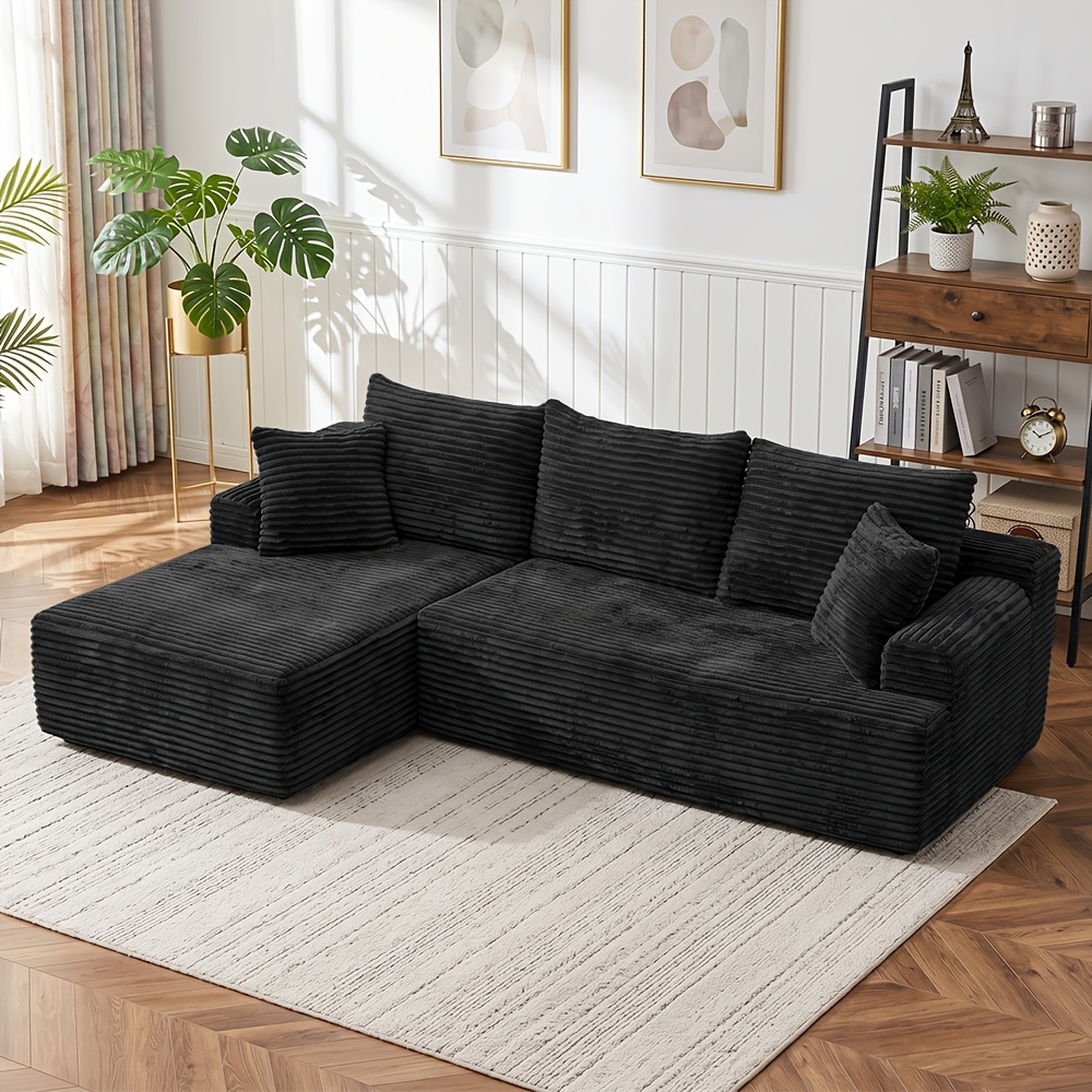267cm Cloud-like Corduroy Sectional Sofa, L-shaped Modular Couch With Ergonomic Support, Breathable Sponge Fill For Living Room, Pet-friendly & Easy Assembly