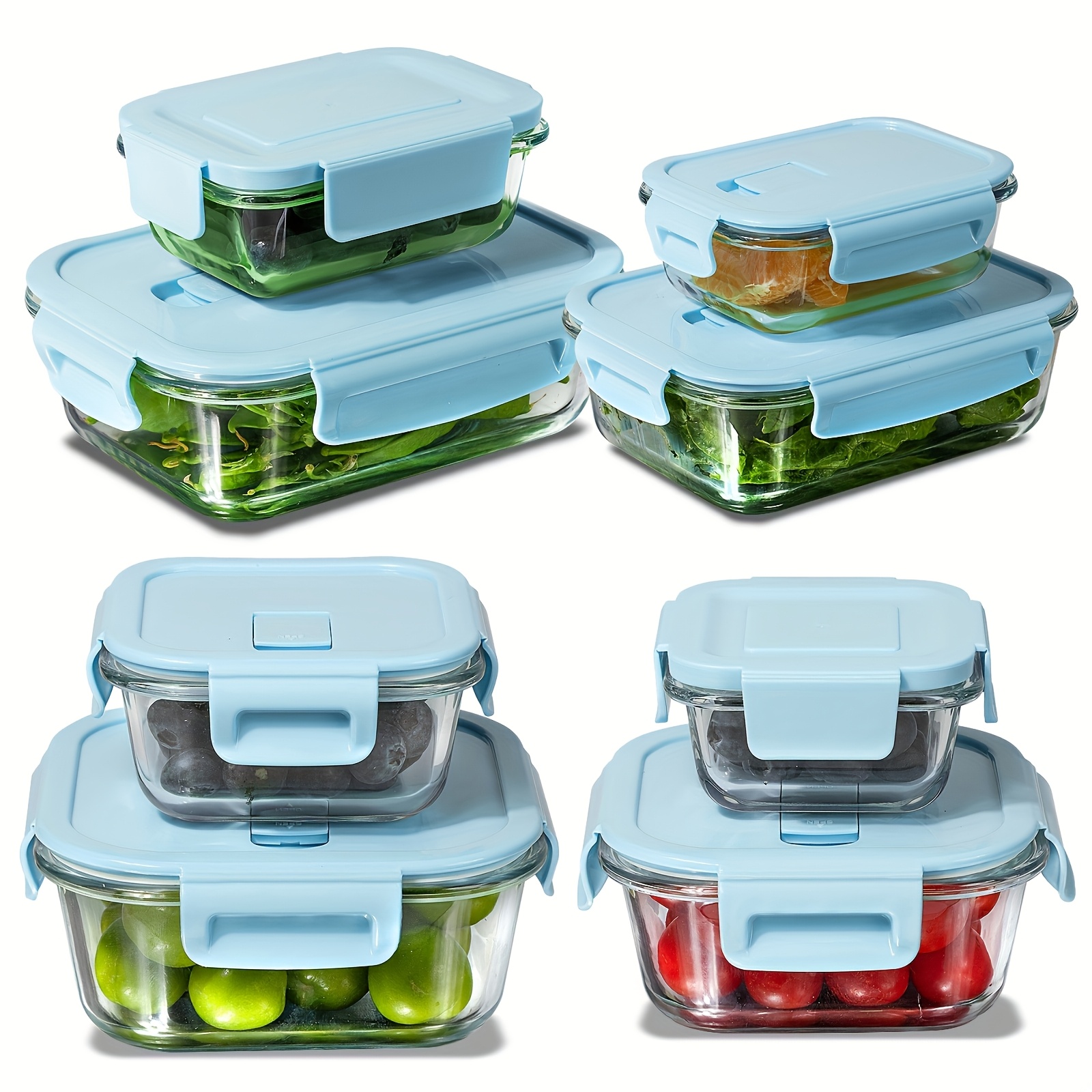 TEMU 16pcs Set Of Glass Prep Containers With Lids, Glass Storage Containers With Lids, Bpa-free, For Pantry Organization And Storage, Safe (light