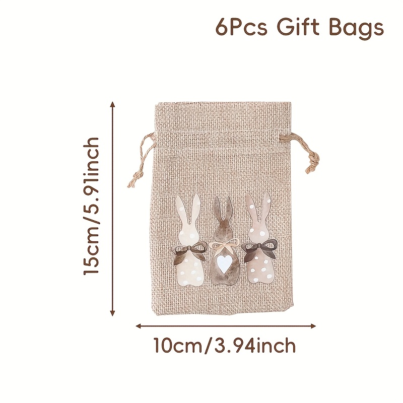 Set Of 6 Linen Drawstring Bags Featuring An Easter , Suitable For Party Favors, Easter Decorations, Spring-themed Events, And Home Packaging