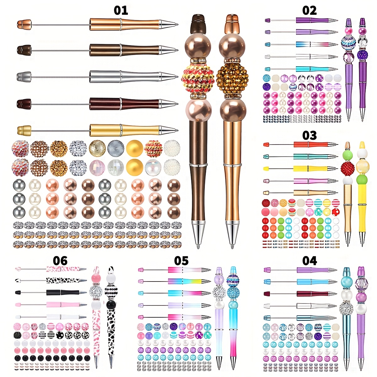 

Ensemble de 5 Stylos à Perles avec 48 Perles Multicolores en de et 45 Perles d'Espacement en Cristal, Stylo à Bille à DIY pour Étudiants et Cadeaux de Fête