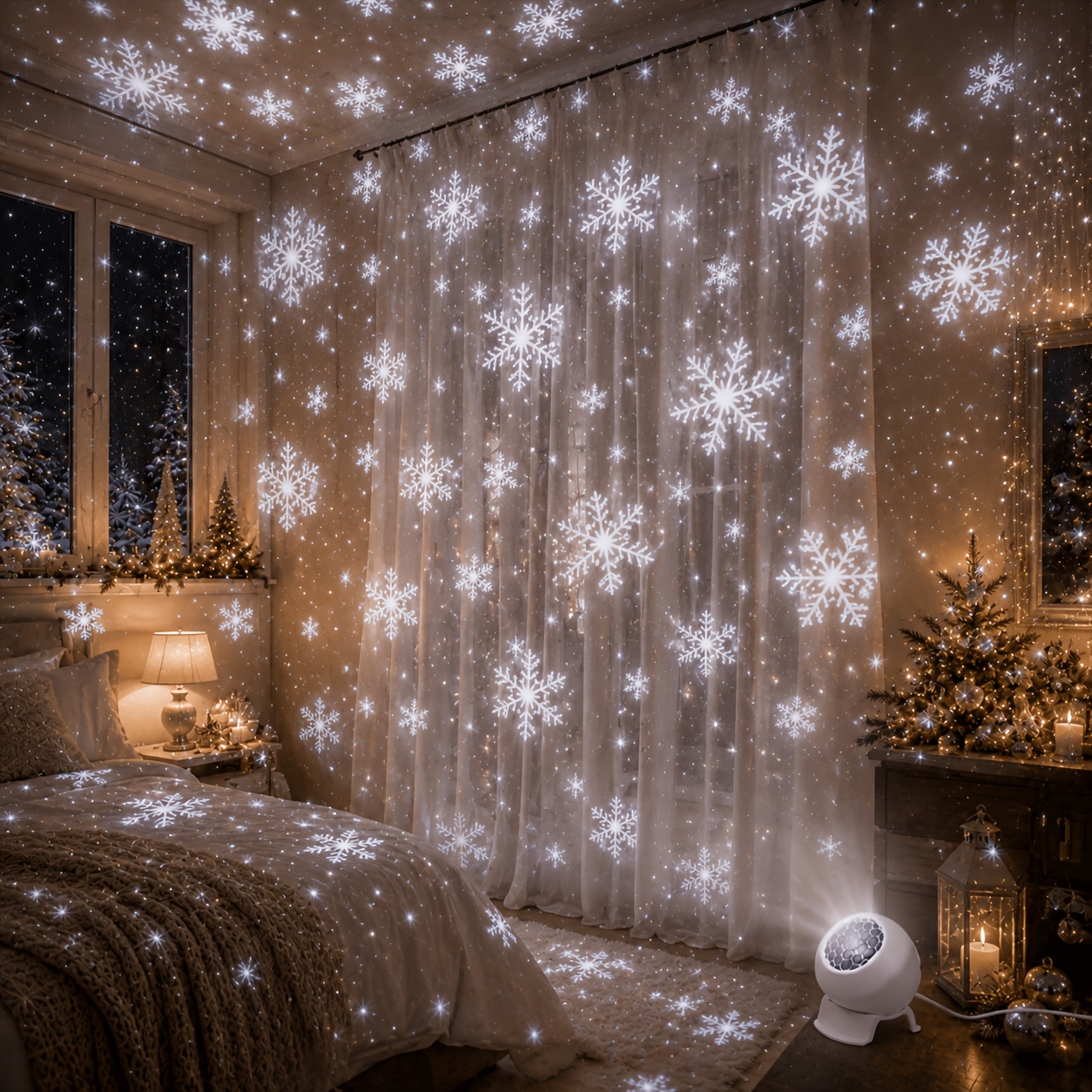 TEMU Winter Snowflake Projector Light, Christmas Holiday Decor Gift Lamp, Usb Powered, 360° Adjustable. Ideal Decor For Bedrooms & Parties, Ambient