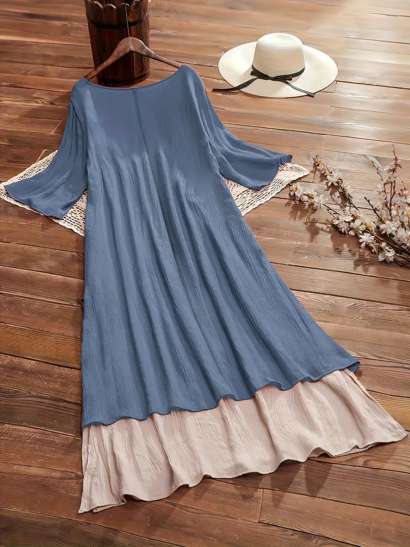 dress loose literary FantasyLinen Casual Loose Plaid Dress, Linen Literary Maxi Dress For Spring Q3010 L / Black