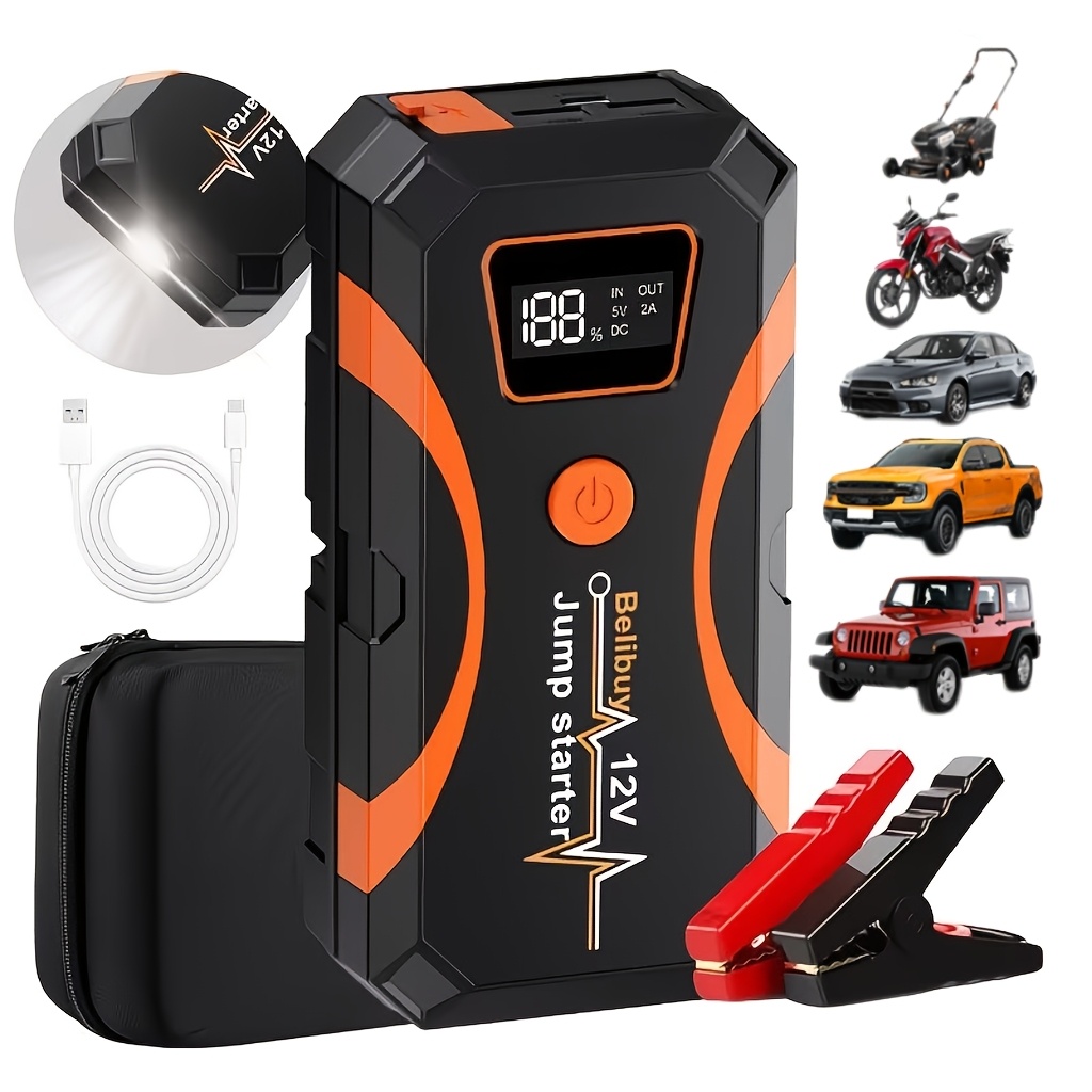 TEMU 6000a Car Jump Starter 12v Emergency Booster For All Petrol & Engines (cars, , 4x4), Dual Usb-c Fast Charge, Output, Built-in Led Torch, Heavy
