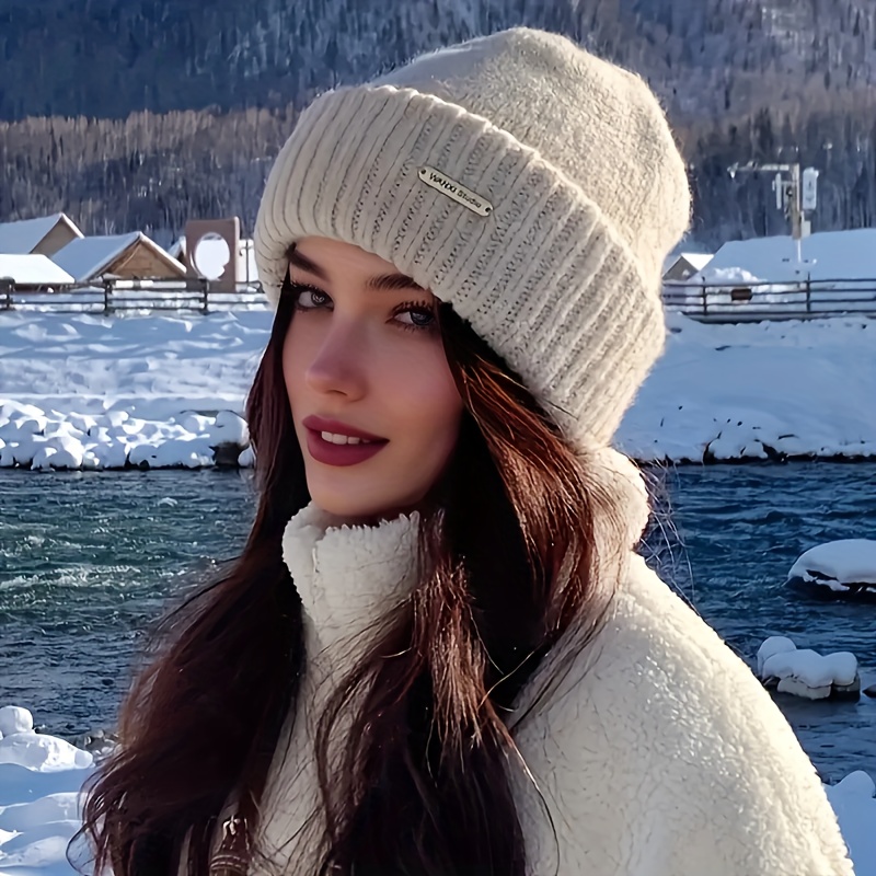 1st dam vintermössa med inbyggda öronlappar - stretchig passform, och mössa för kallt väder, , skidåkning, snowboard - beige/svart, enkel toggle stängning - idealisk gåva för kvinnor, vinteraccessoarer, skidutrustning, minimalistisk design, bekvämt material, utomhusentusiaster, semesteraccessoar, stilfull huvudbonad, hållbar konstruktion, bästa klappen - smycken & accessoarer - Temu