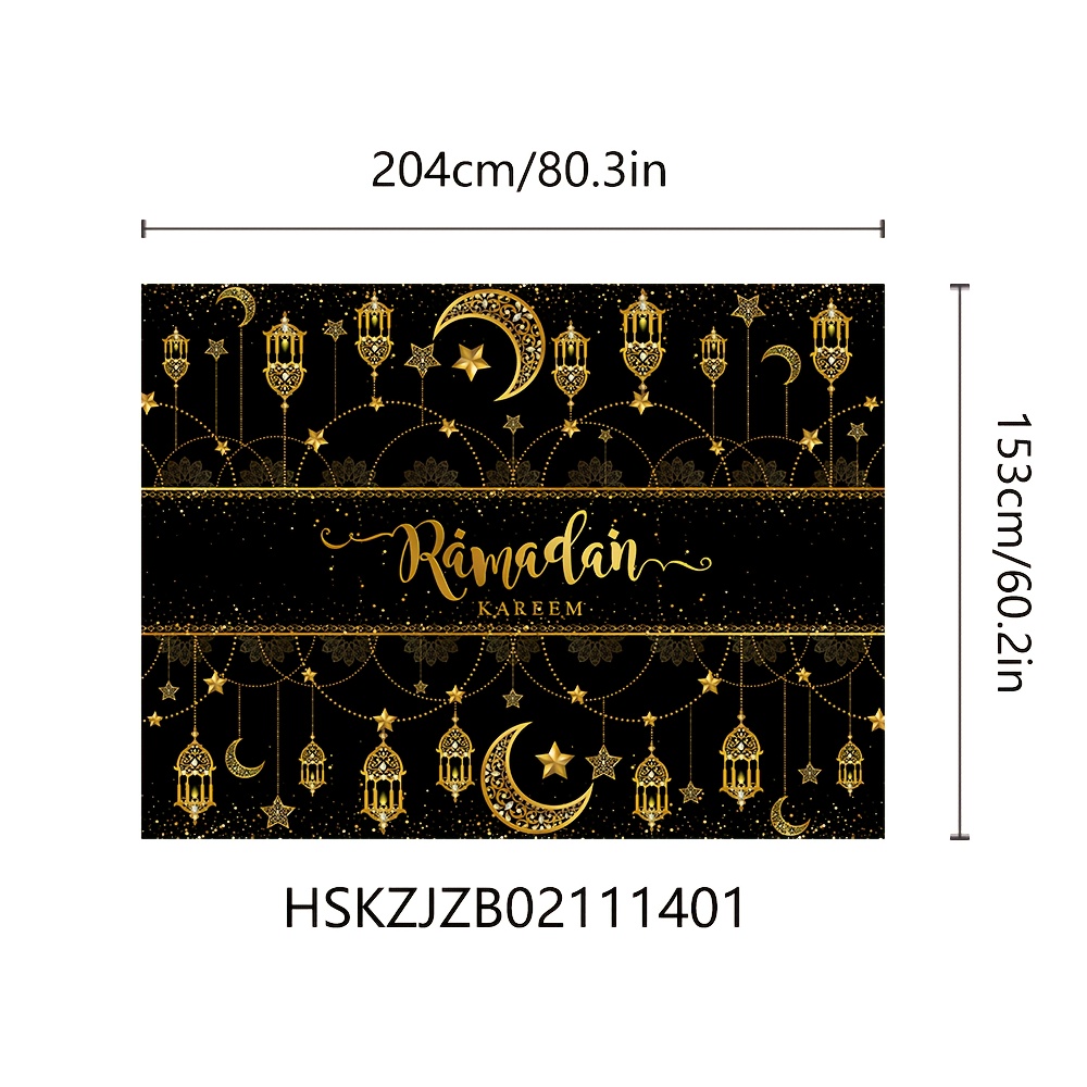 1pc, Eid Al Fitr Themed Tablecloth Decoration, Black Golden Themed Decoration, Size: 204cm * 153cm/80.3in * 60.2in, Mubarak Ramadan Wallpaper Decoration, Family Gatherings, Table Decoration Wallpaper