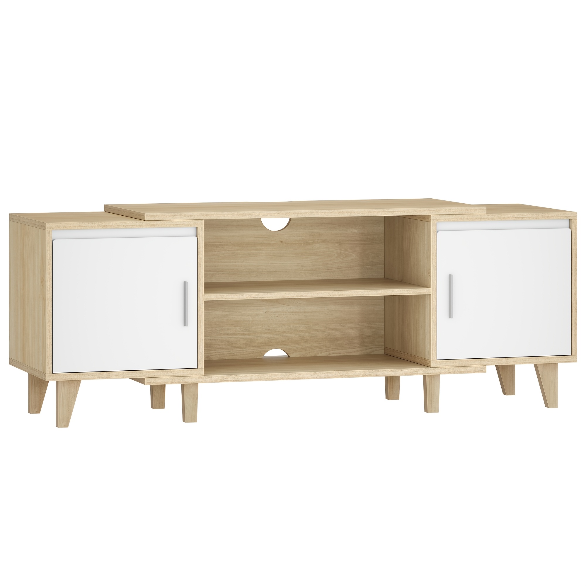 TEMU Mueble para TV, para televisores de 65 pulgadas, con 2 gabinetes y 2 estantes abiertos. : 140 x 40 x 51.5 cm. Ideal para salas de estar,