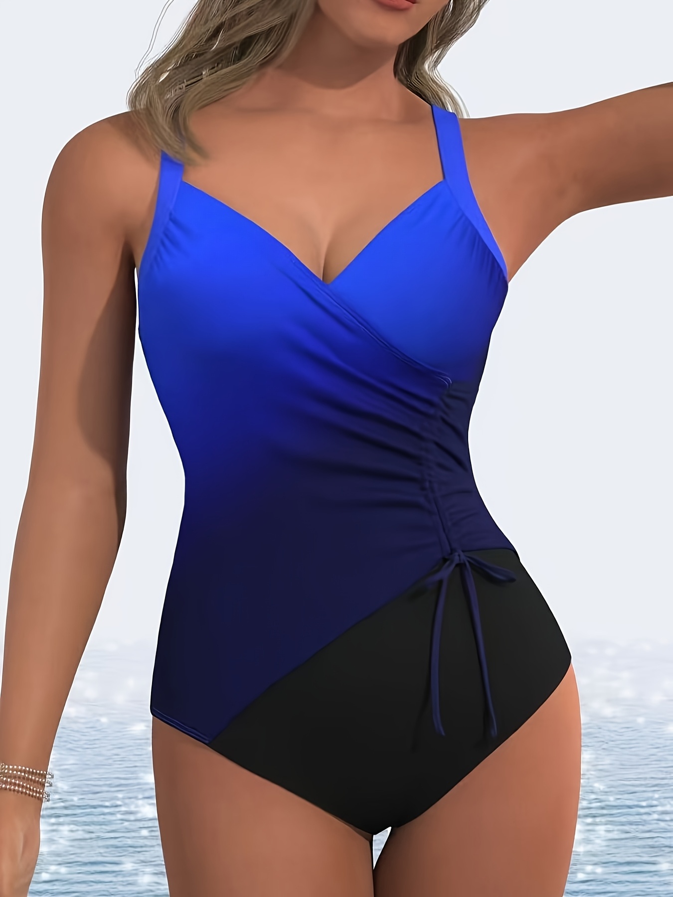 womens plus size gradient print and black splice   swimsuit