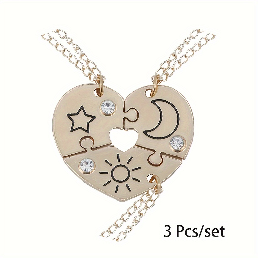 

Ensemble Chic de 3 avec Pendentifs Cœur & Soleil Étoile - de Argenté, pour Meilleurs Amis & Cadeaux de Bijoux de Fête