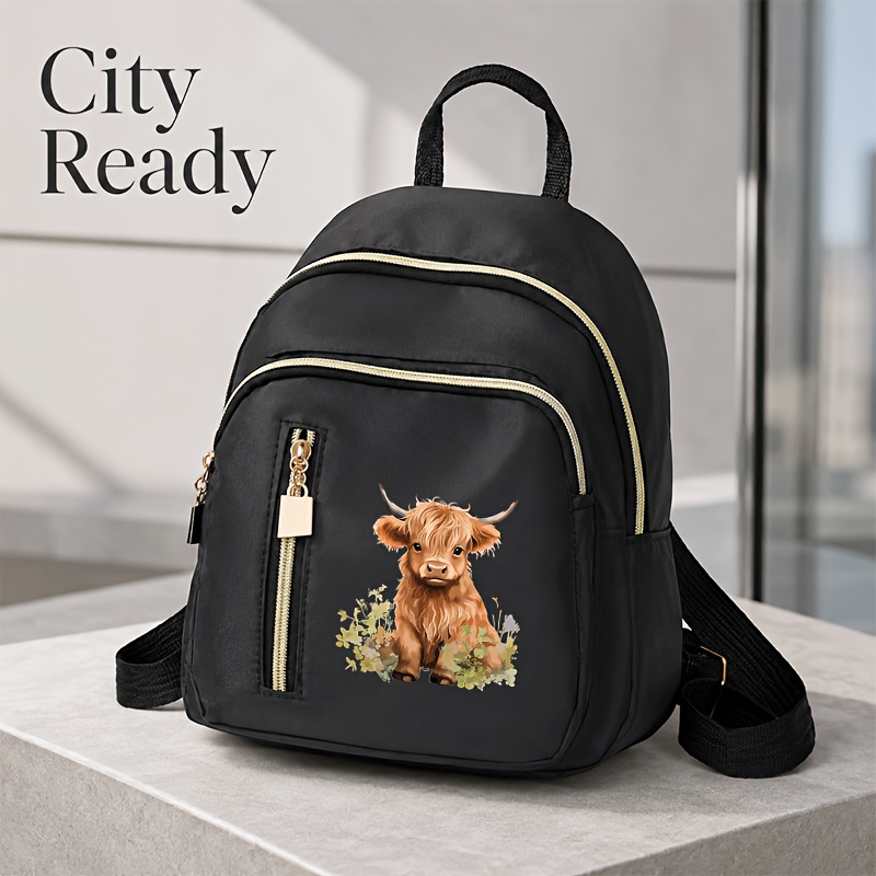 TEMU 1pc Highland Cow Calf With Greenery Pattern Print Fashion Casual Shoulder Bag Women's Lightweight And Durable Adjustable Shoulder And Versatile