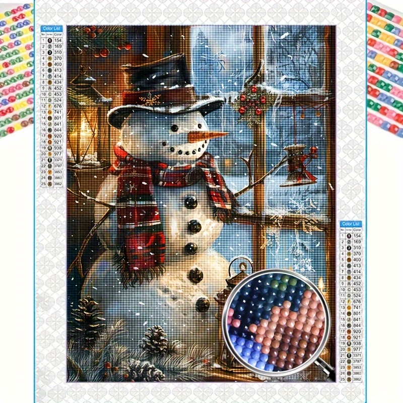 

1pc Classic Snowman 5d Diamond Painting Kit - Full Round Drill, Mosaic Wall Art For Home, Living Room, Office Decor, Ideal For Beginners, Christmas, New Year, Easter Gift