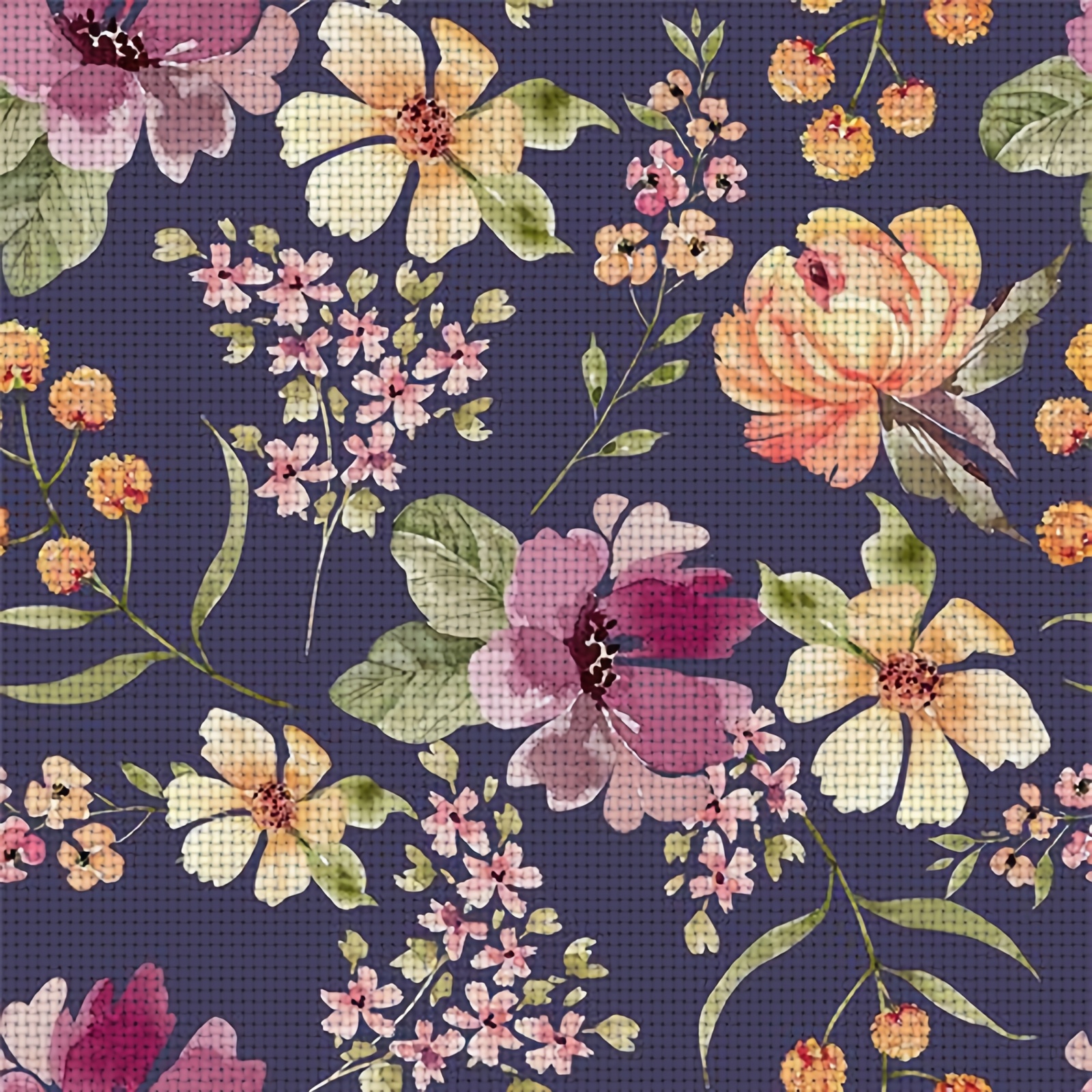 Cross Stitch Kit | Deep Blue Floral Pattern