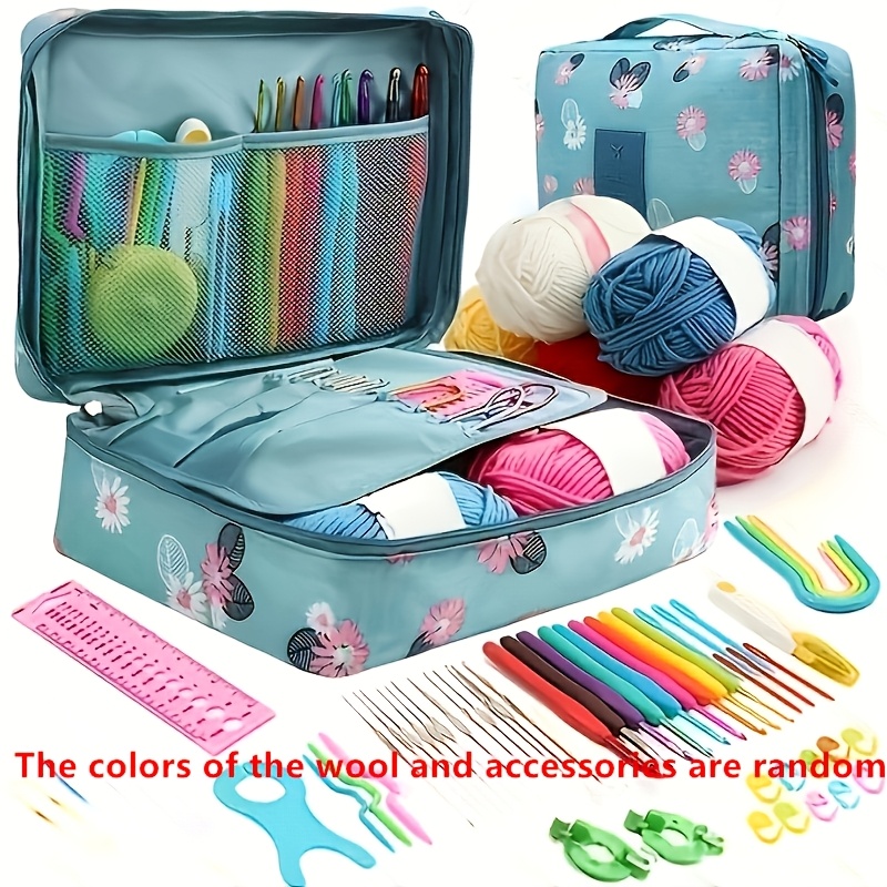 TEMU Complete Crochet Kit For Beginners - Includes Yarn, Hooks & Storage Bag In Vibrant Colors - Crafting Set, Crochet Supplies