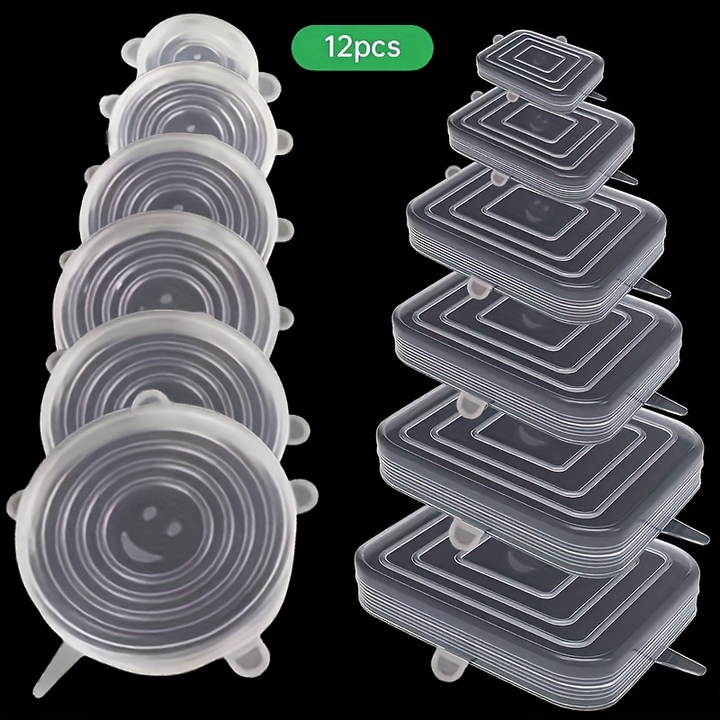 Image of 12pcs ( + 6 Square) Suitable For All Types Of Bowls And Utensils, Silicone Elastic Lids, Reusable And Durable Food Storage Bowl Covers, Dishwasher And Refrigerator Safe Storage, Kitchen Supplies