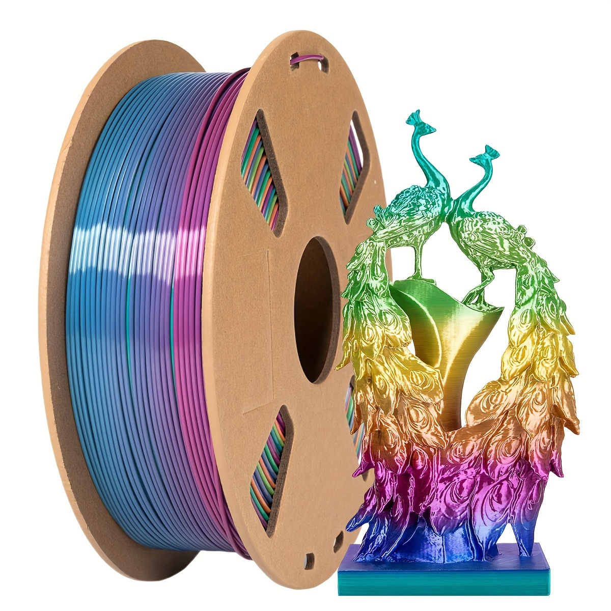 

1kg Silk Pla 3d Printer Filament, Rainbow, Smooth Printing With Precise Dimension, Less & Warping, No , For High-quality 3d Prints