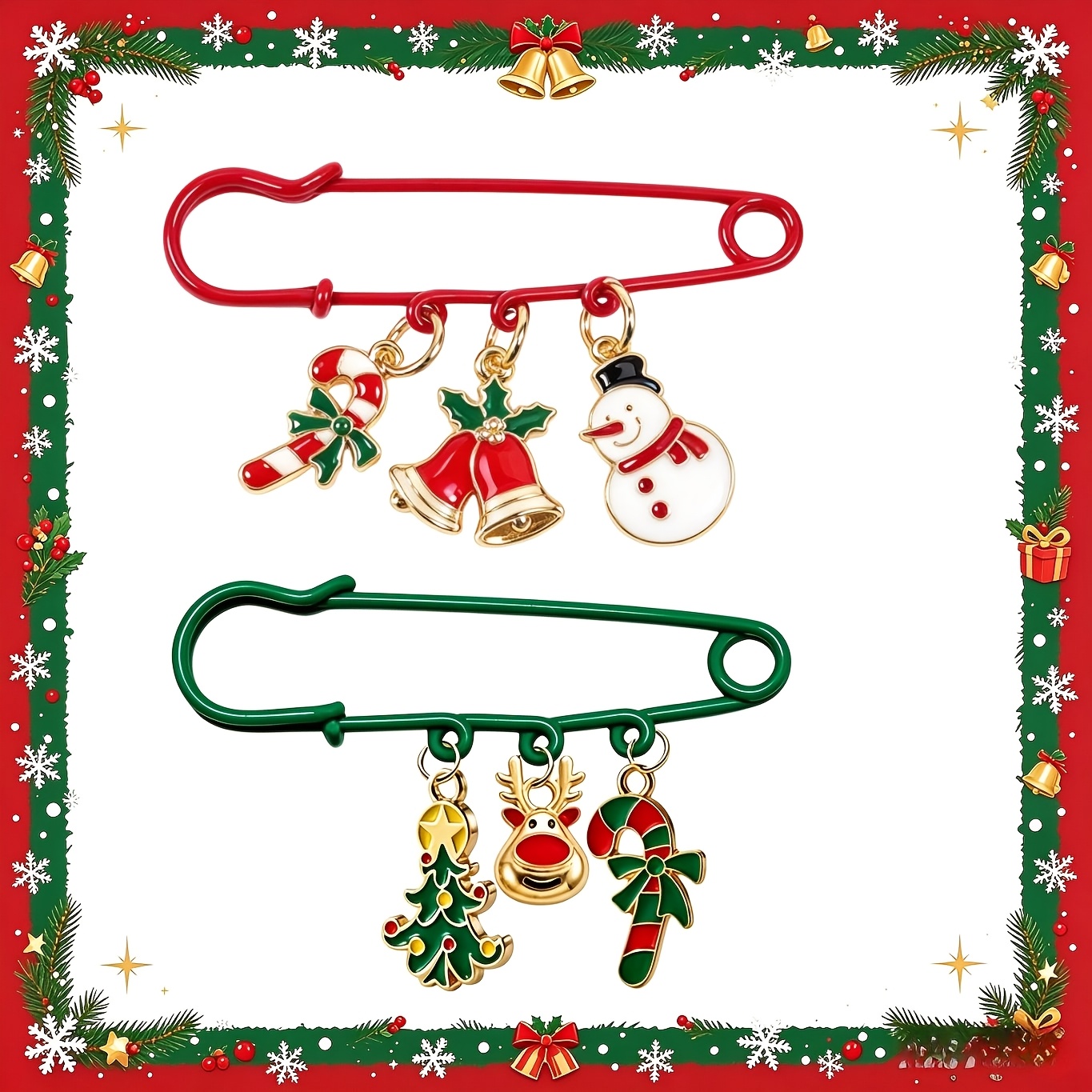 TEMU 2pcs Red Or Green Christmas Series Pins, Holiday Atmosphere Additions, Coat Hat Festive Additions Safety Pins, Christmas Atmosphere Brooches For