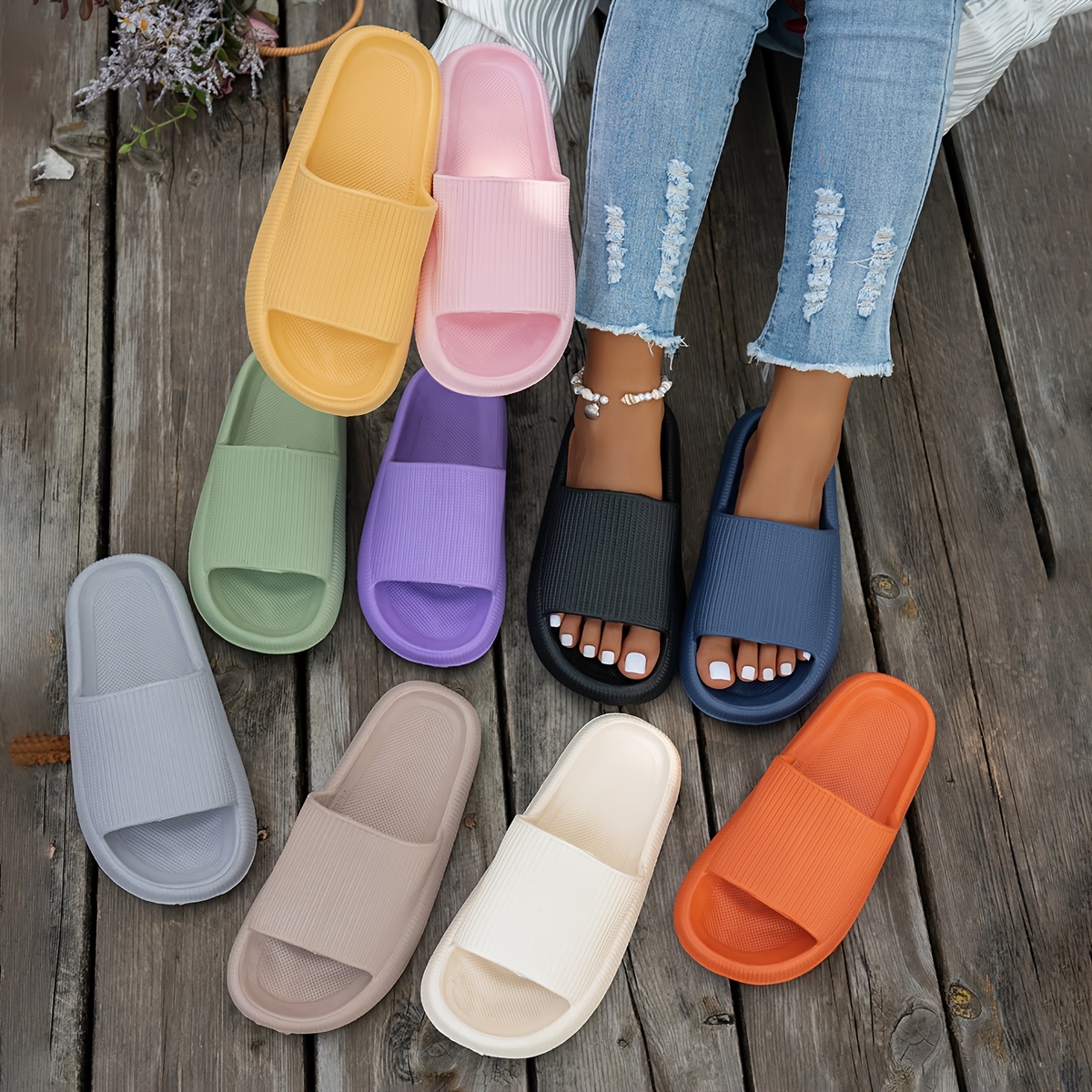 damen bequeme eva hausschuhe - dicke sohle, rutschfest, casual hausschuhe mit rippenstruktur -   für innen/außen, strand   zu hause, damen hausschuhe, damenschuhe