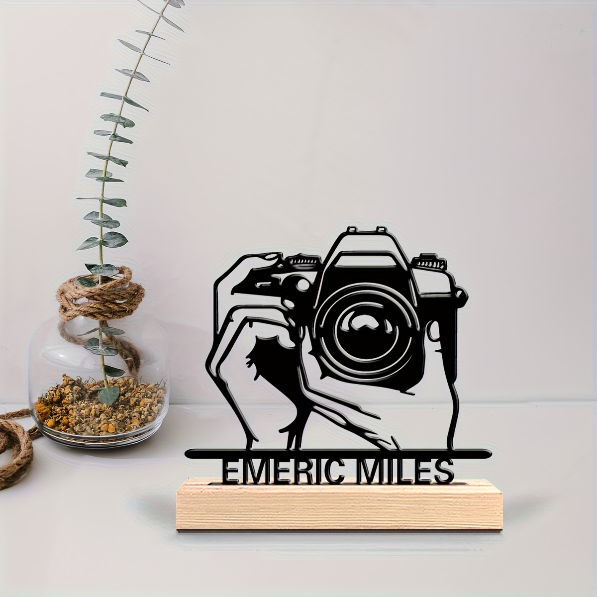 TEMU 1 Adorno de Escritorio Personalizable con Base de Madera - Diseño " MILES" Vintage, Pintado a , Decoración para Oficina y Regalos de o Navidad,