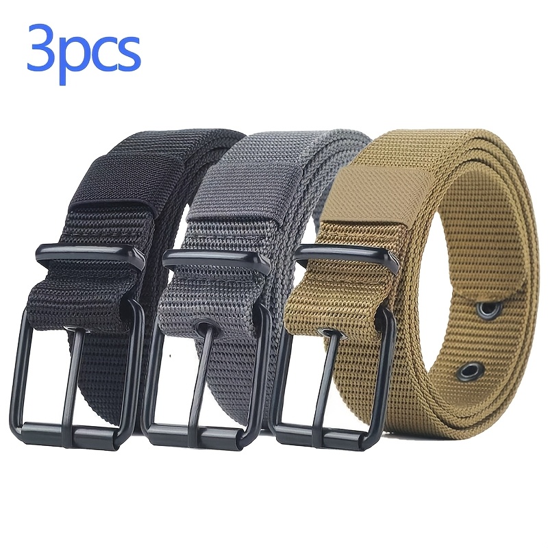TEMU 3pcs Ceintures en Toile de Nylon pour Hommes, Ceintures Décontractées Tendance avec Boucle, Ceintures Cargo Tendance pour Jeunes
