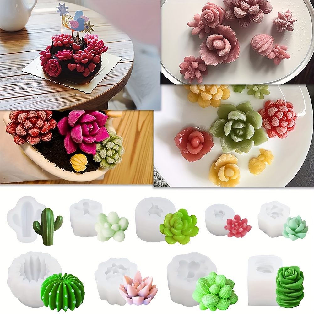

9pcs Succulent Cactus Silicone Candle Mold Set - Irregular Shapes For Crafting And Decorating Candle Molds Silicone Silicone Candle Molds